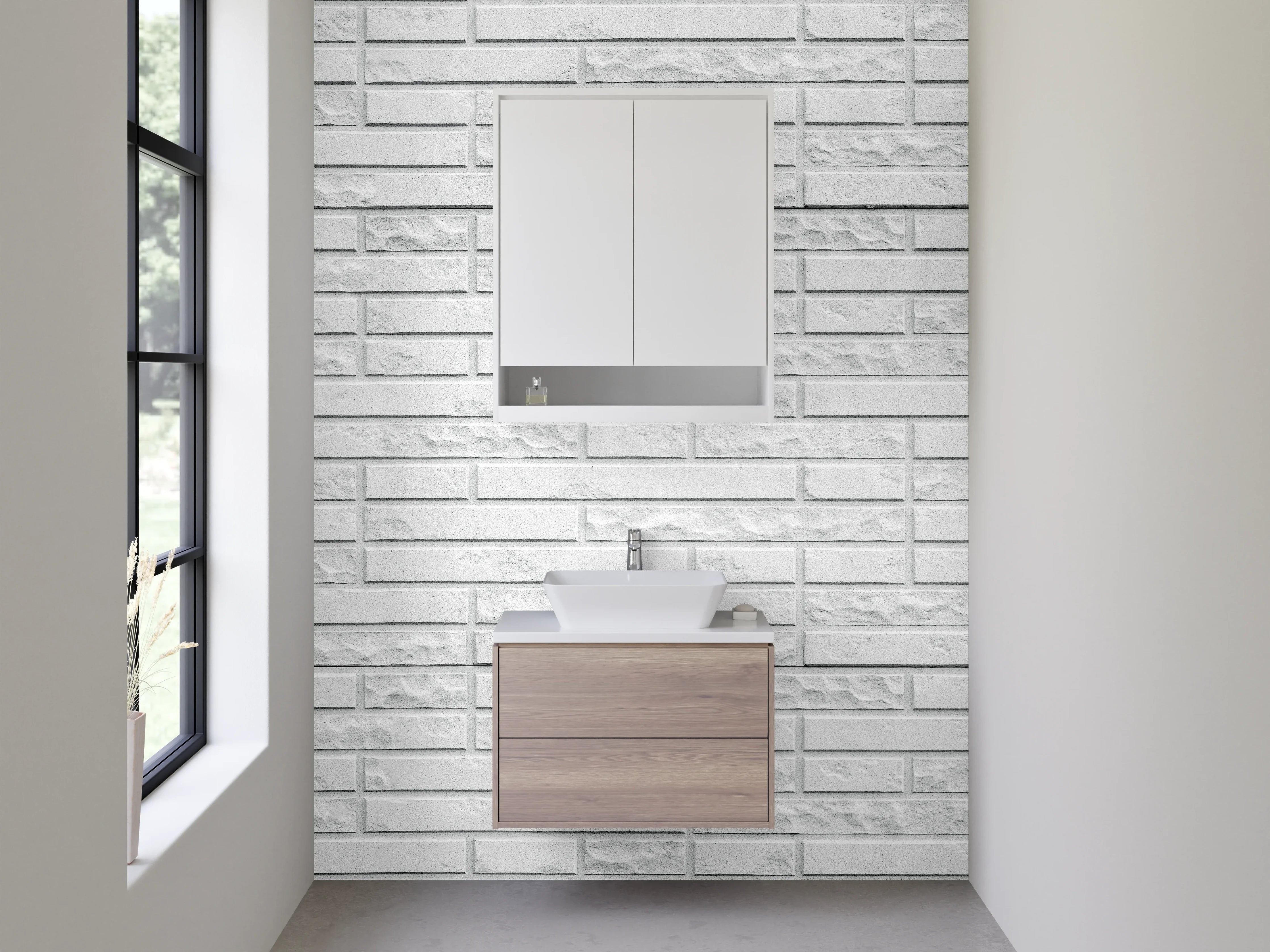 Waschbecken-Rückwand - Weiße Ziegelstein-Optik für moderne Akzente