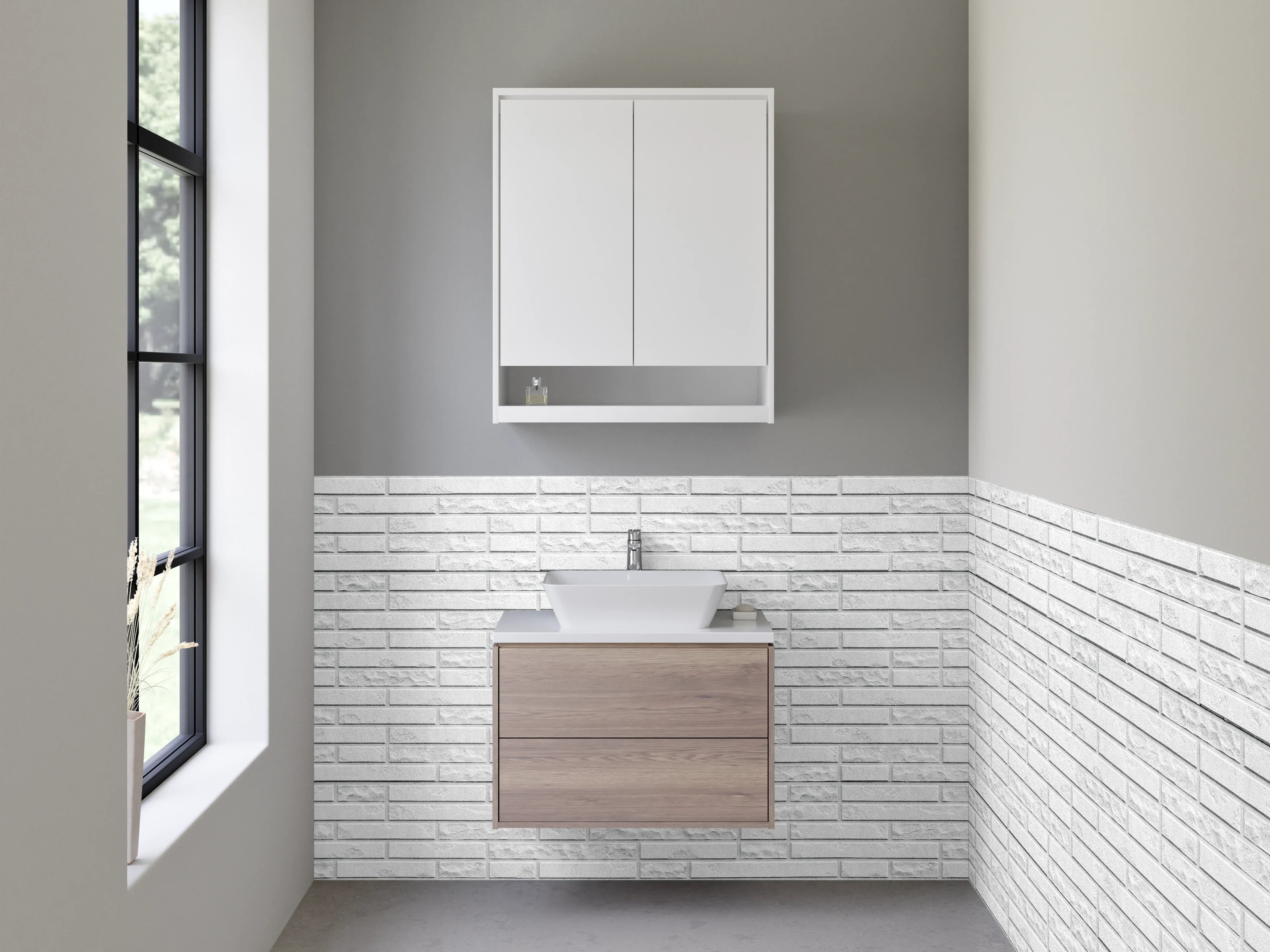 Waschbecken-Rückwand - Weiße Ziegelstein-Optik für moderne Akzente