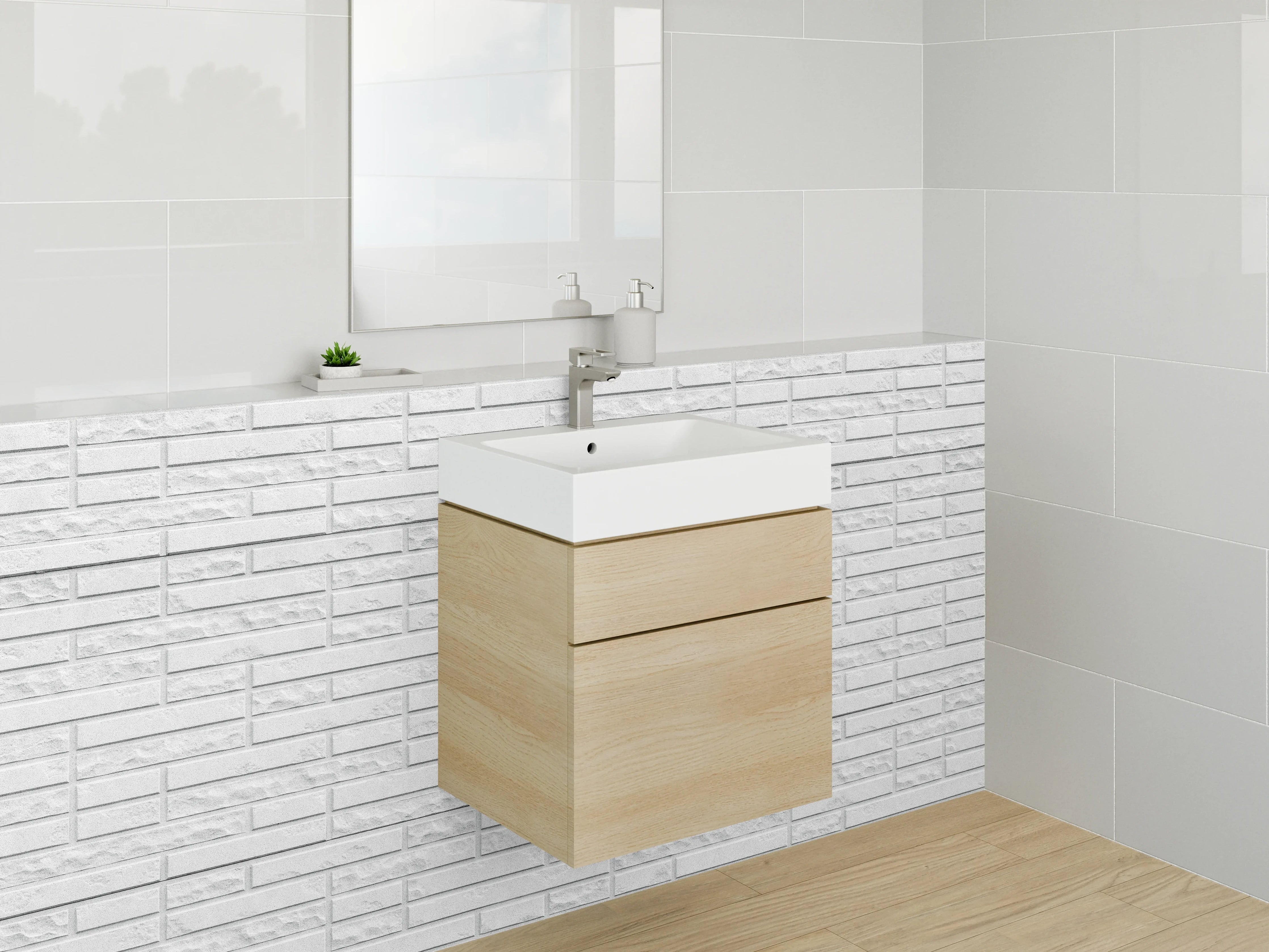 Waschbecken-Rückwand - Weiße Ziegelstein-Optik für moderne Akzente
