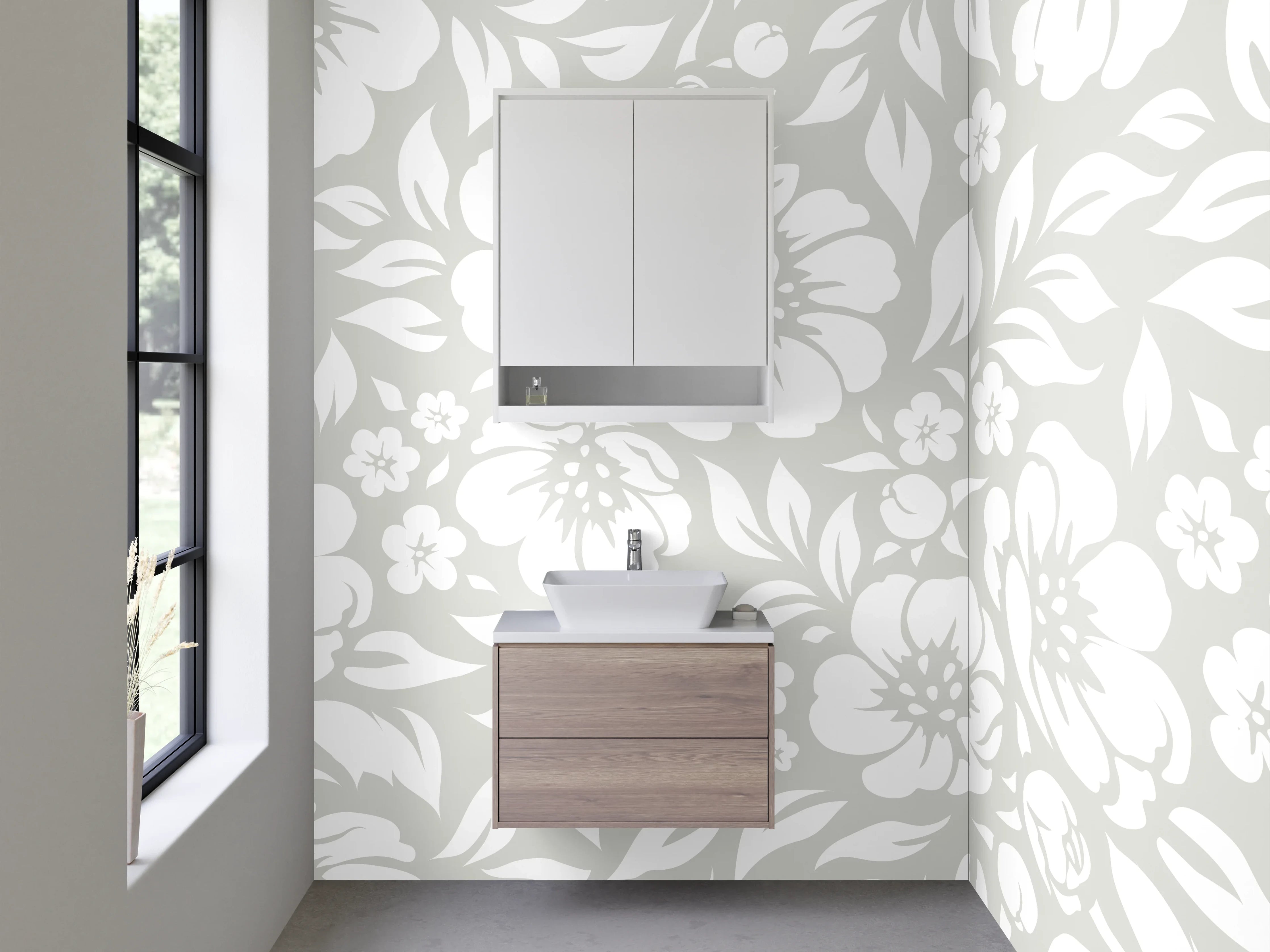Waschbecken-Rückwand - Weiße florale Blüten Muster Tapete