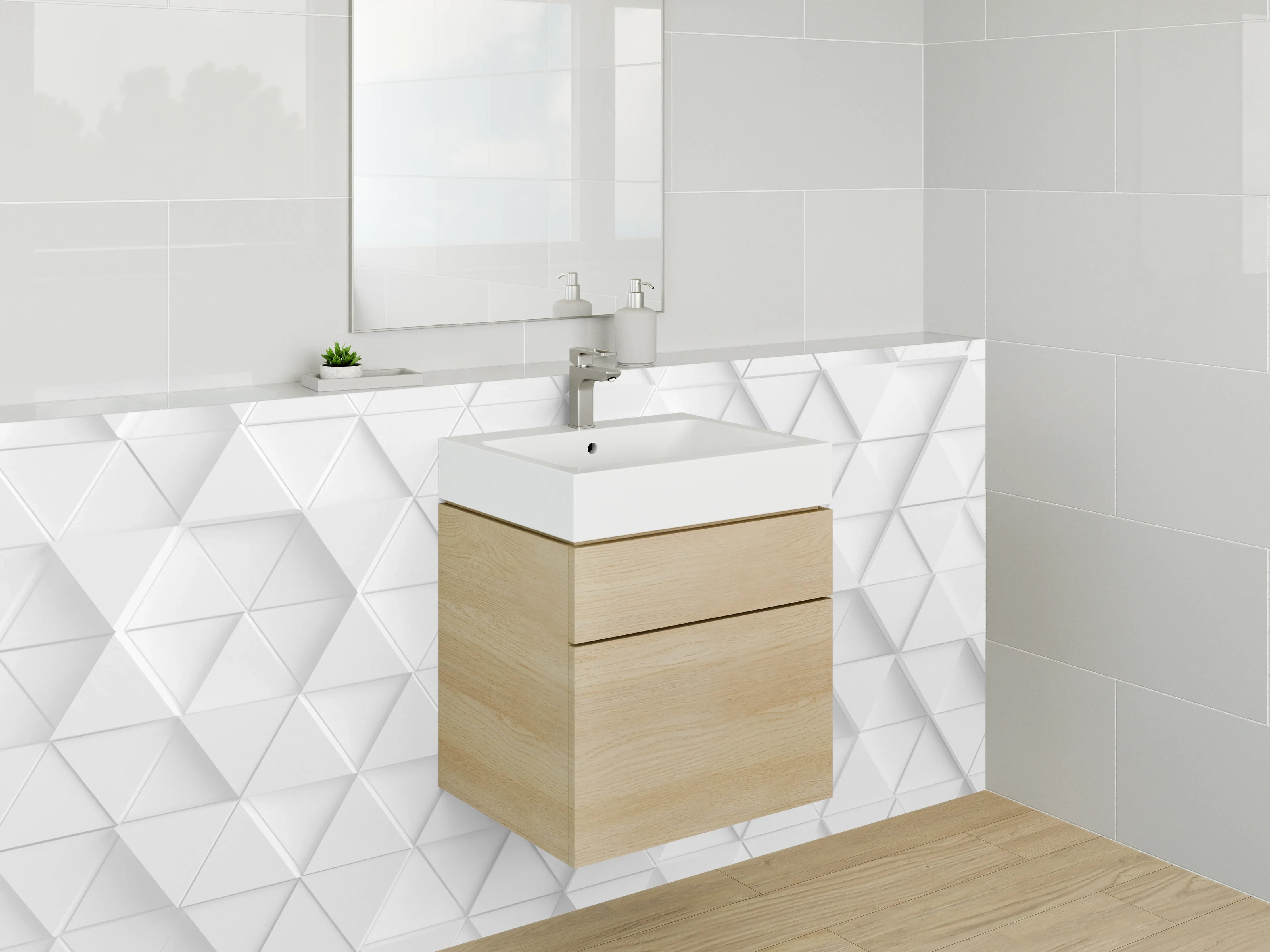 Waschbecken-Rückwand - Weiße geometrische 3D-Kachelmuster