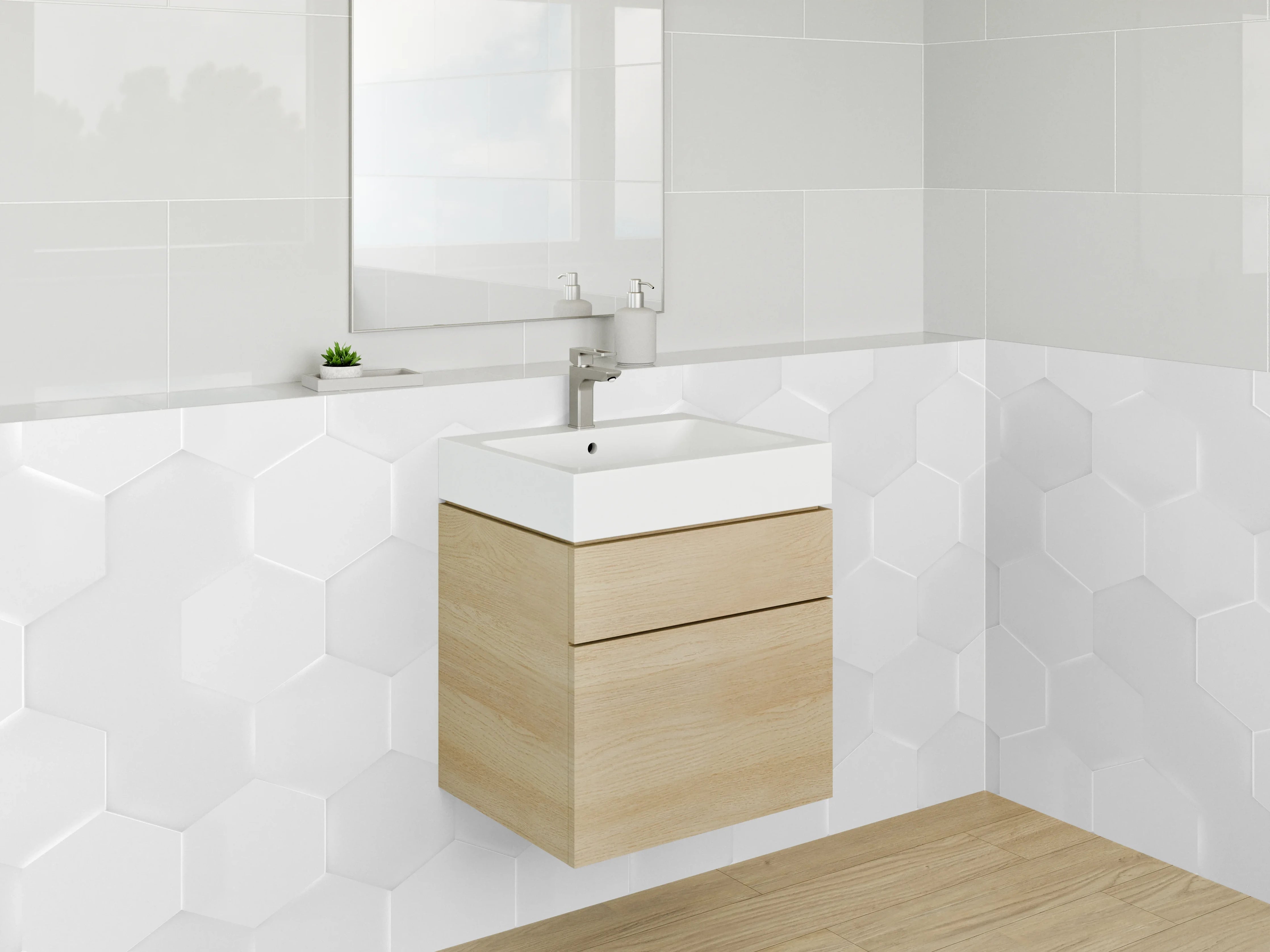 Waschbecken-Rückwand - Weiße geometrische 3D-Struktur