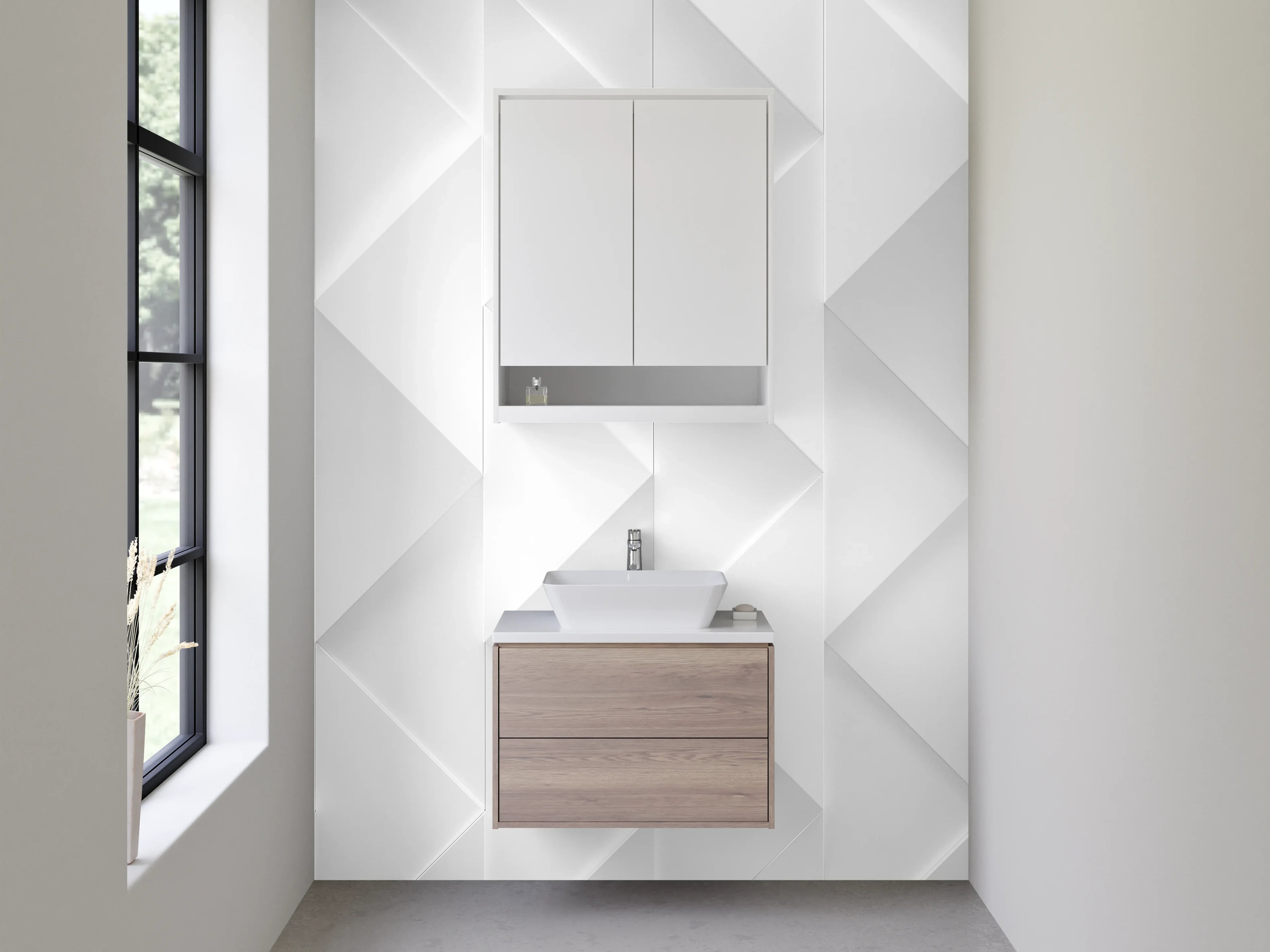 Waschbecken-Rückwand - Weiße geometrische Wandstruktur