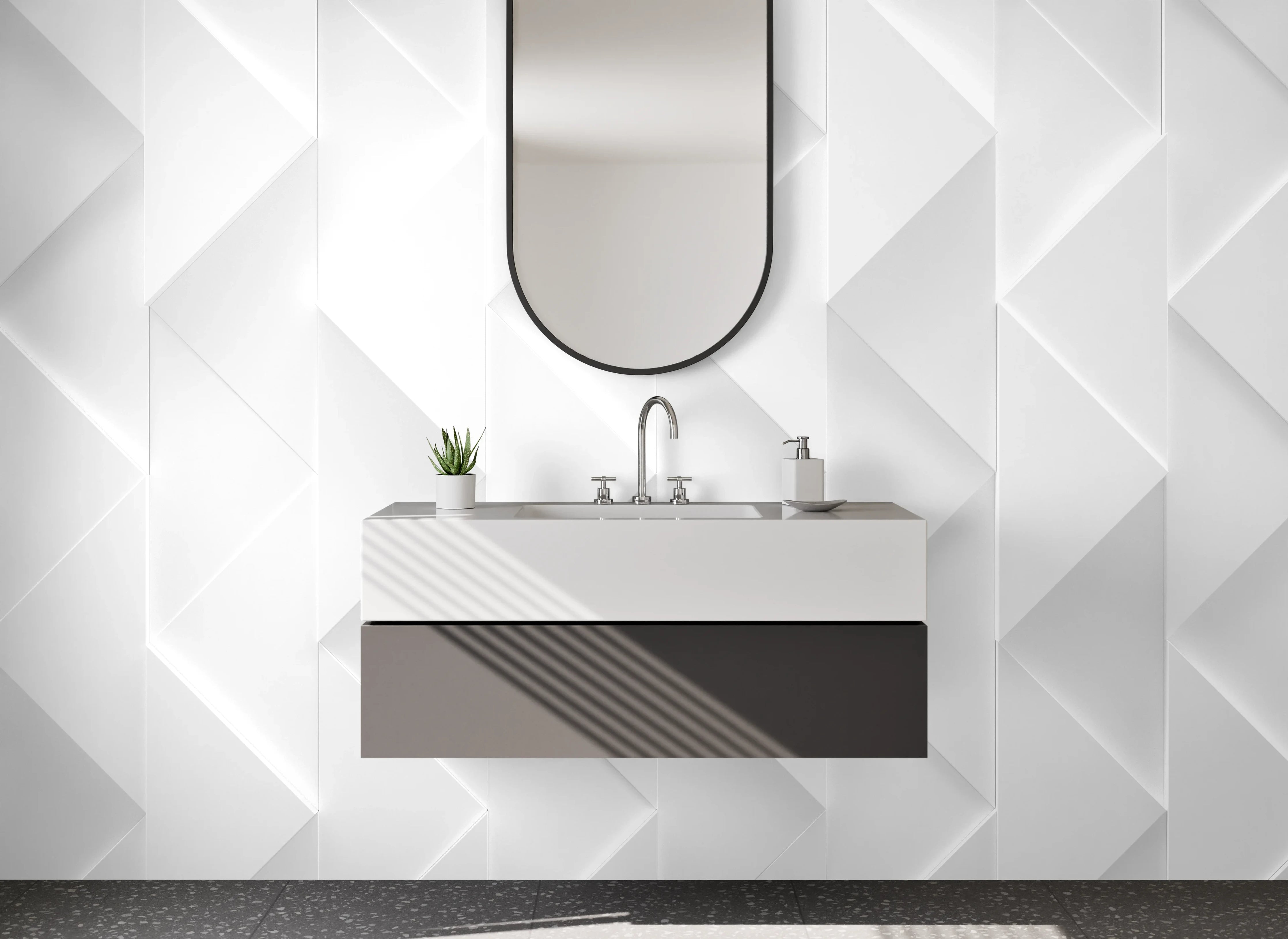 Waschbecken-Rückwand - Weiße geometrische Wandstruktur
