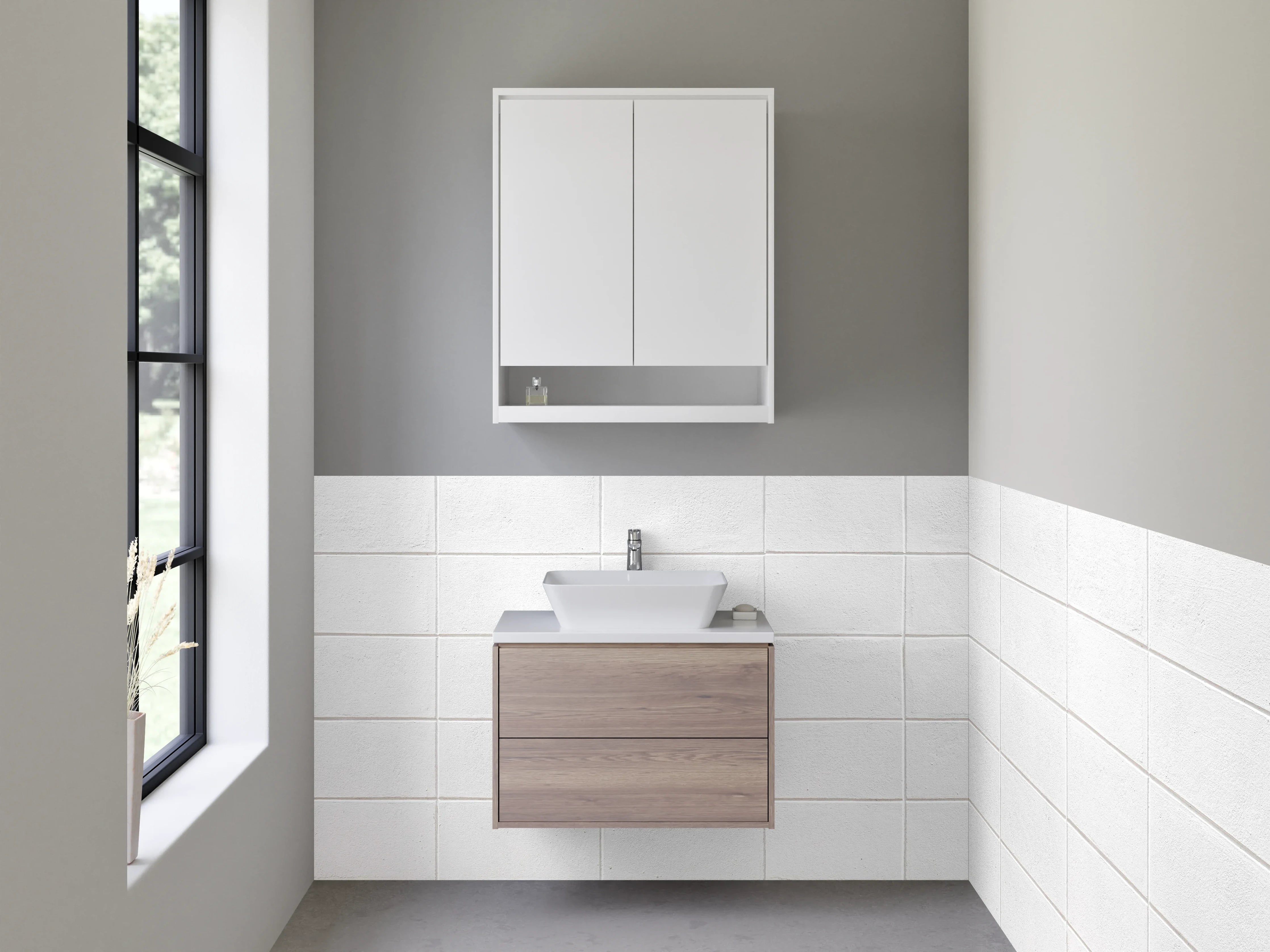 Waschbecken-Rückwand - Weiße matte Fliesenoptik minimalistisch