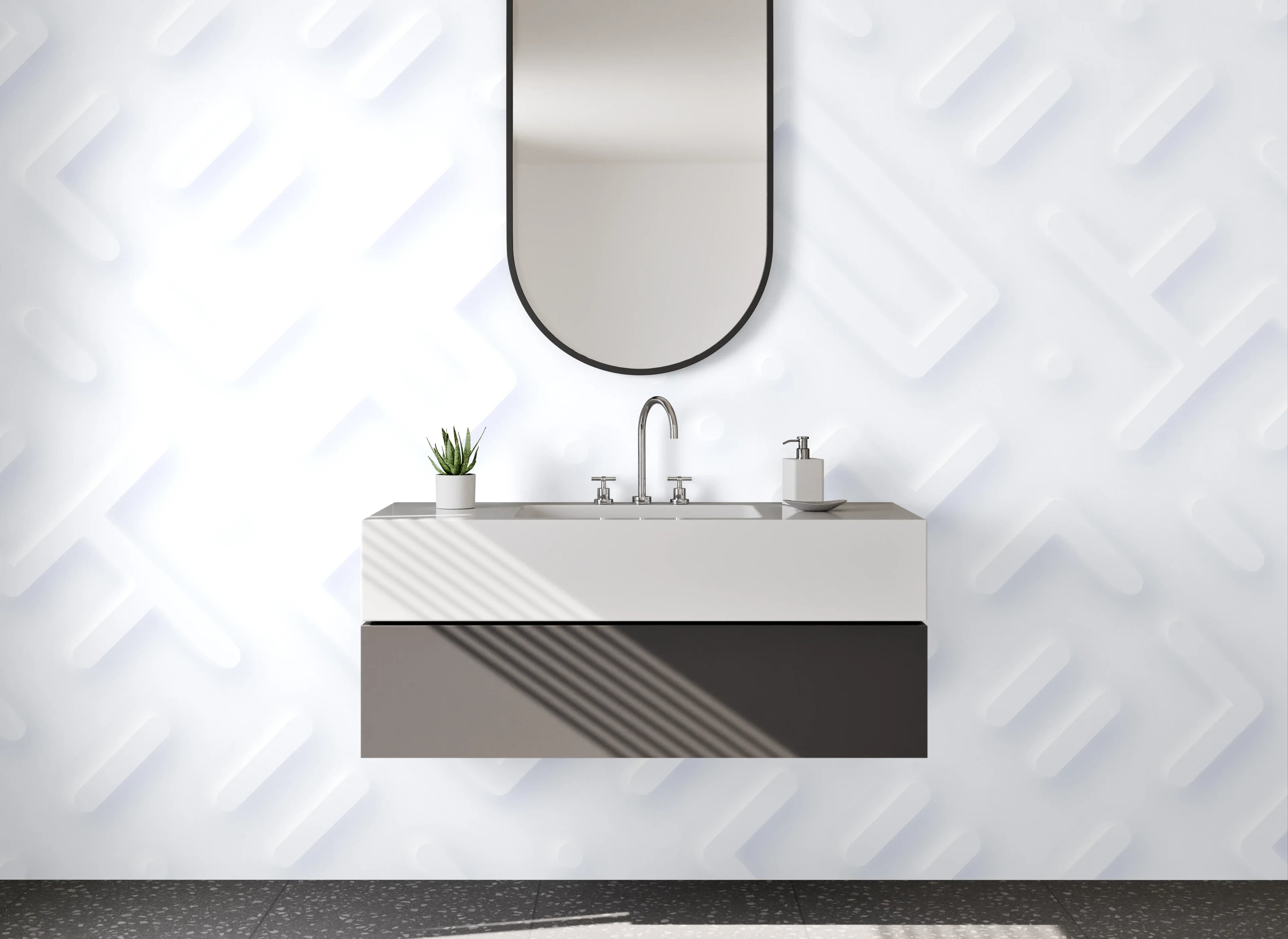 Waschbecken-Rückwand - Weiße moderne 3D Strukturwand