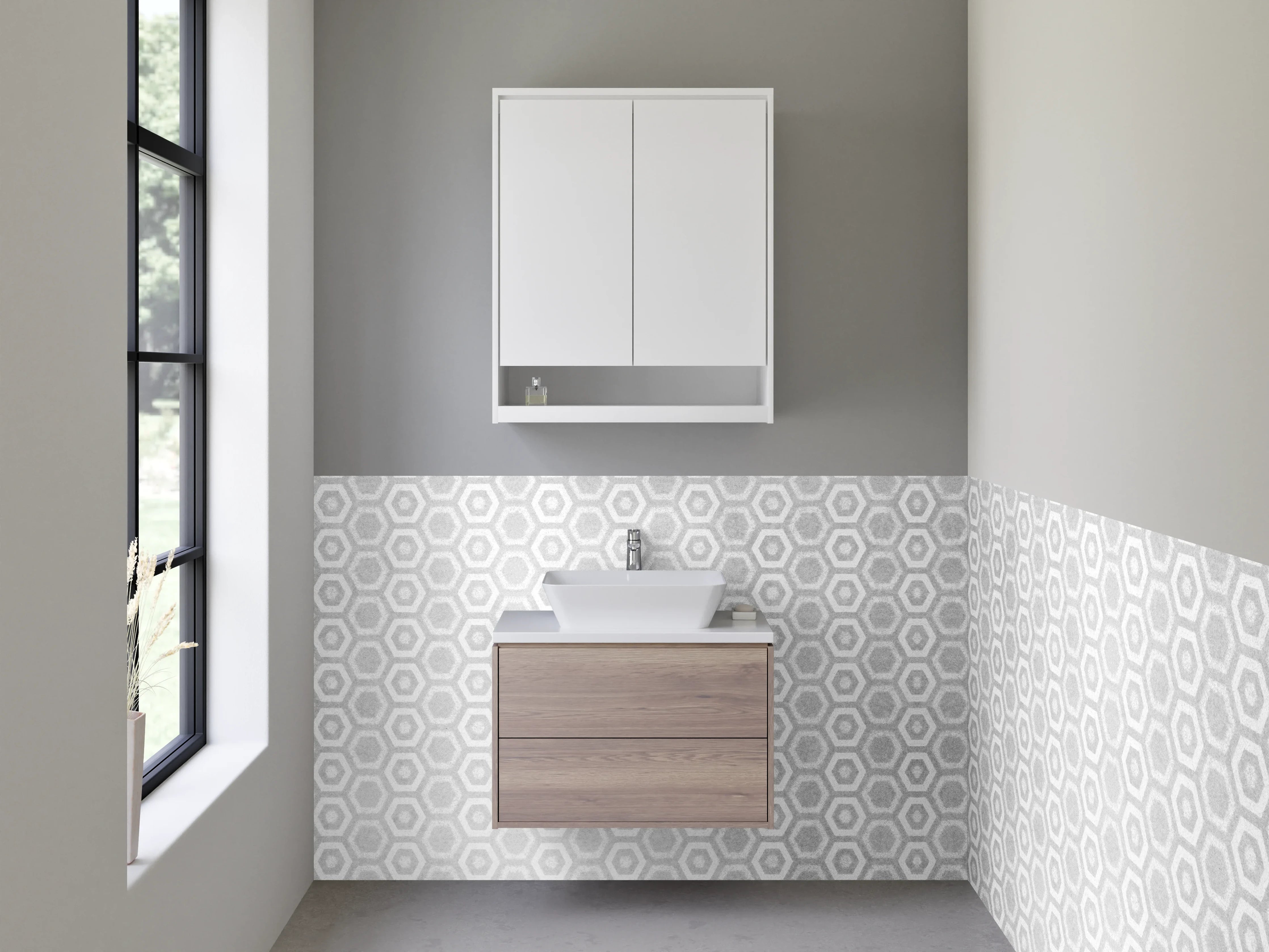 Waschbecken-Rückwand - Weiße sechseckige Mosaik-Struktur
