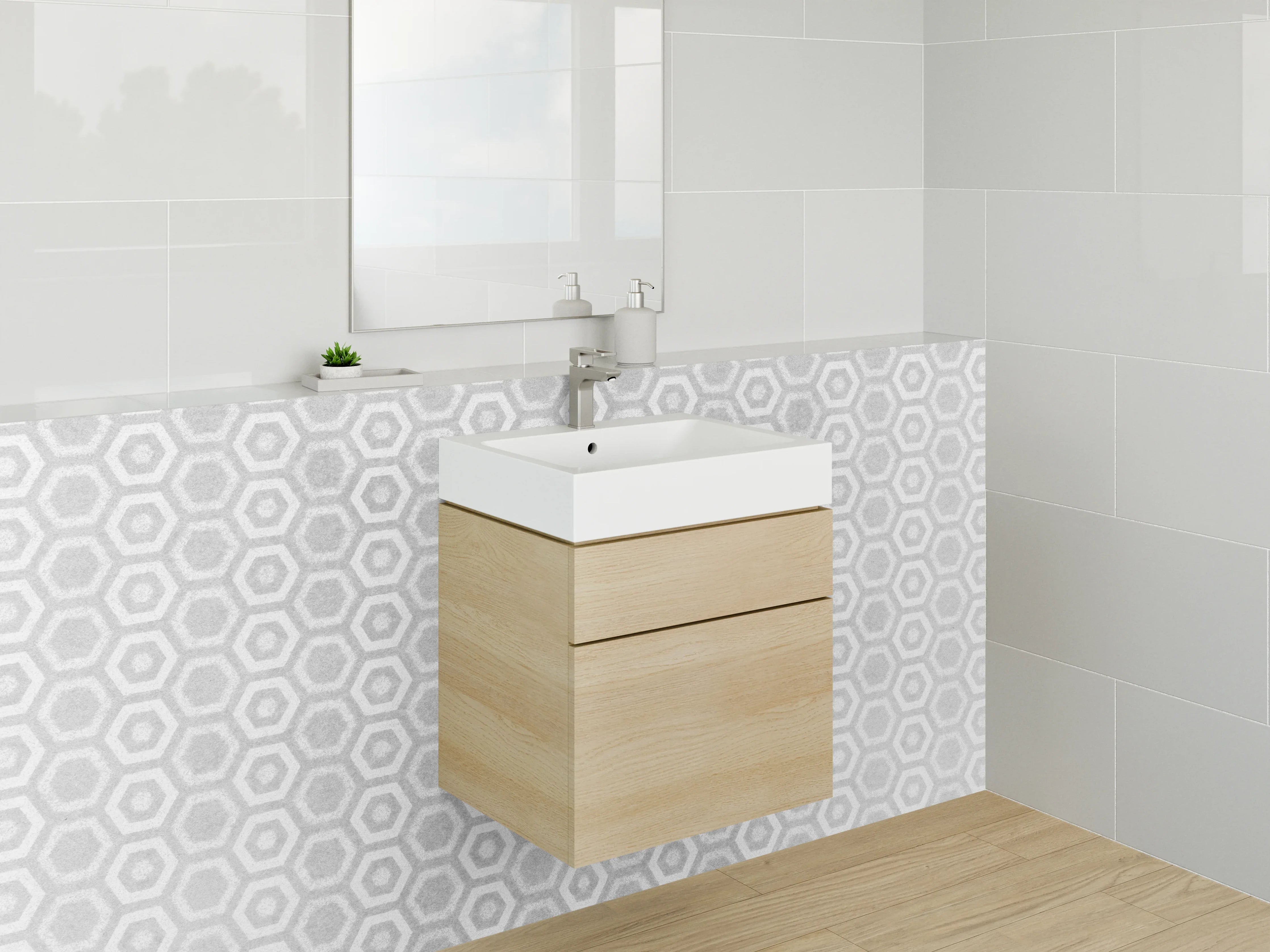Waschbecken-Rückwand - Weiße sechseckige Mosaik-Struktur