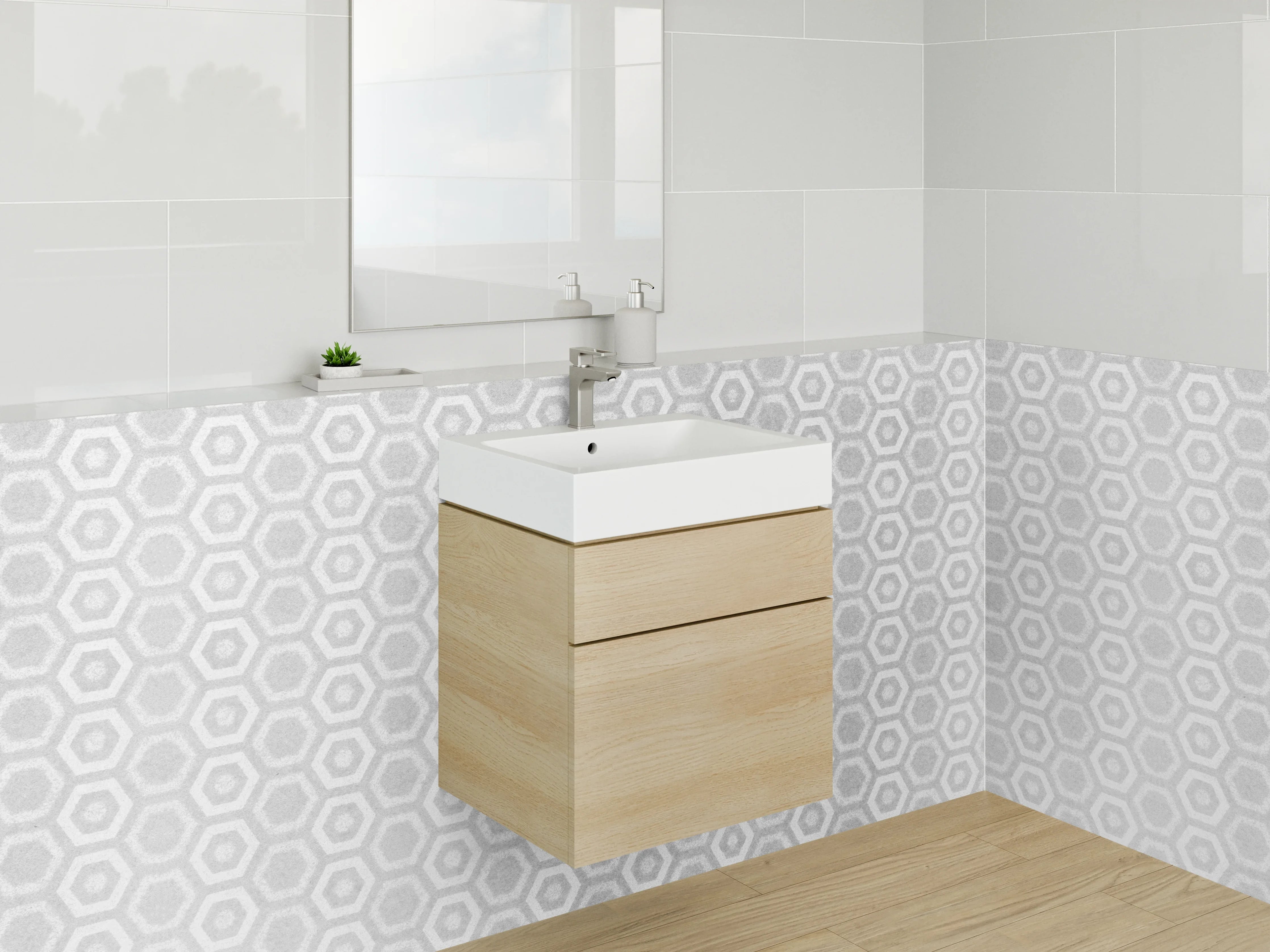Waschbecken-Rückwand - Weiße sechseckige Mosaik-Struktur