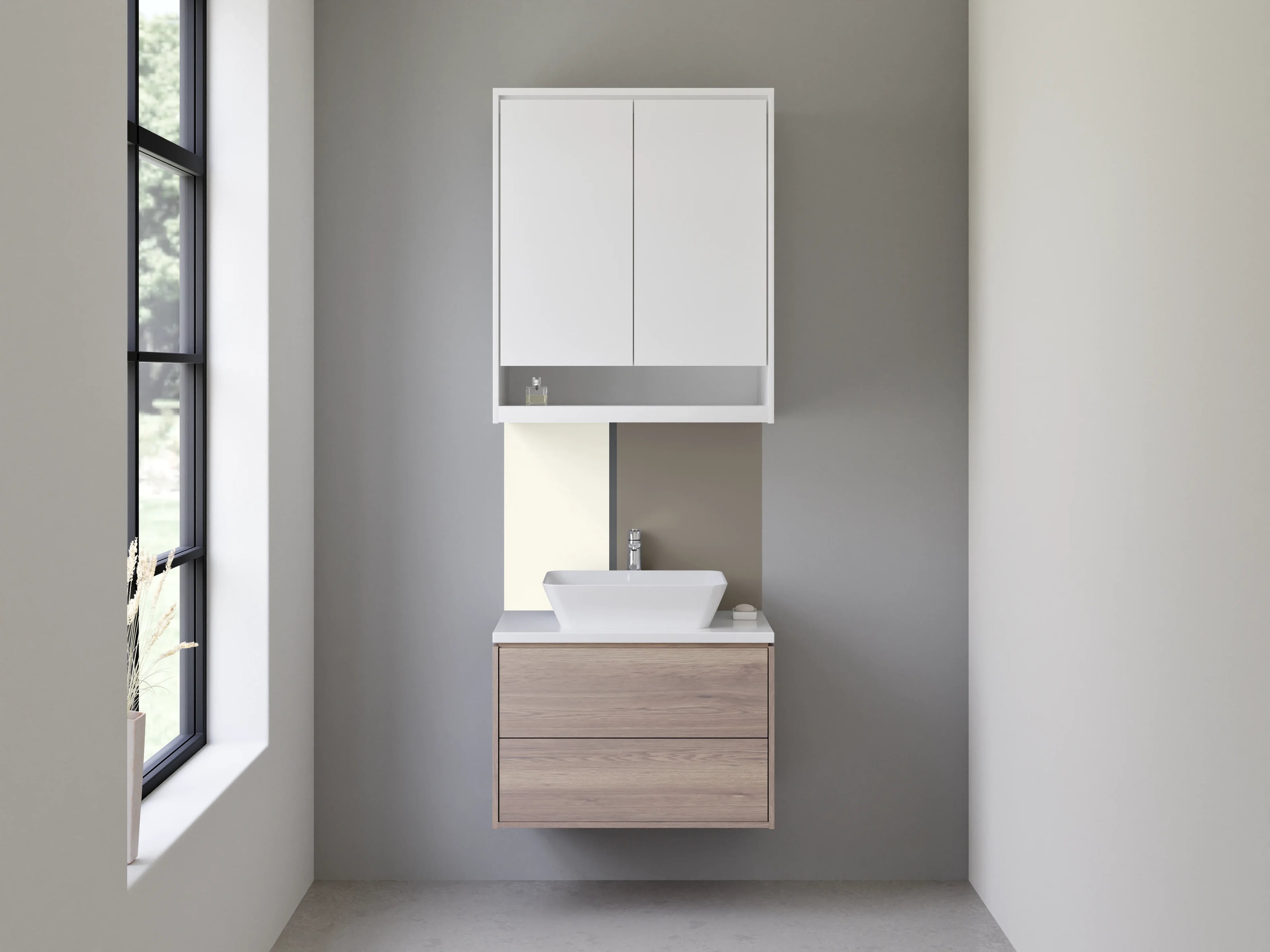 Waschbecken-Rückwand - Weiße und graue Farbflächen