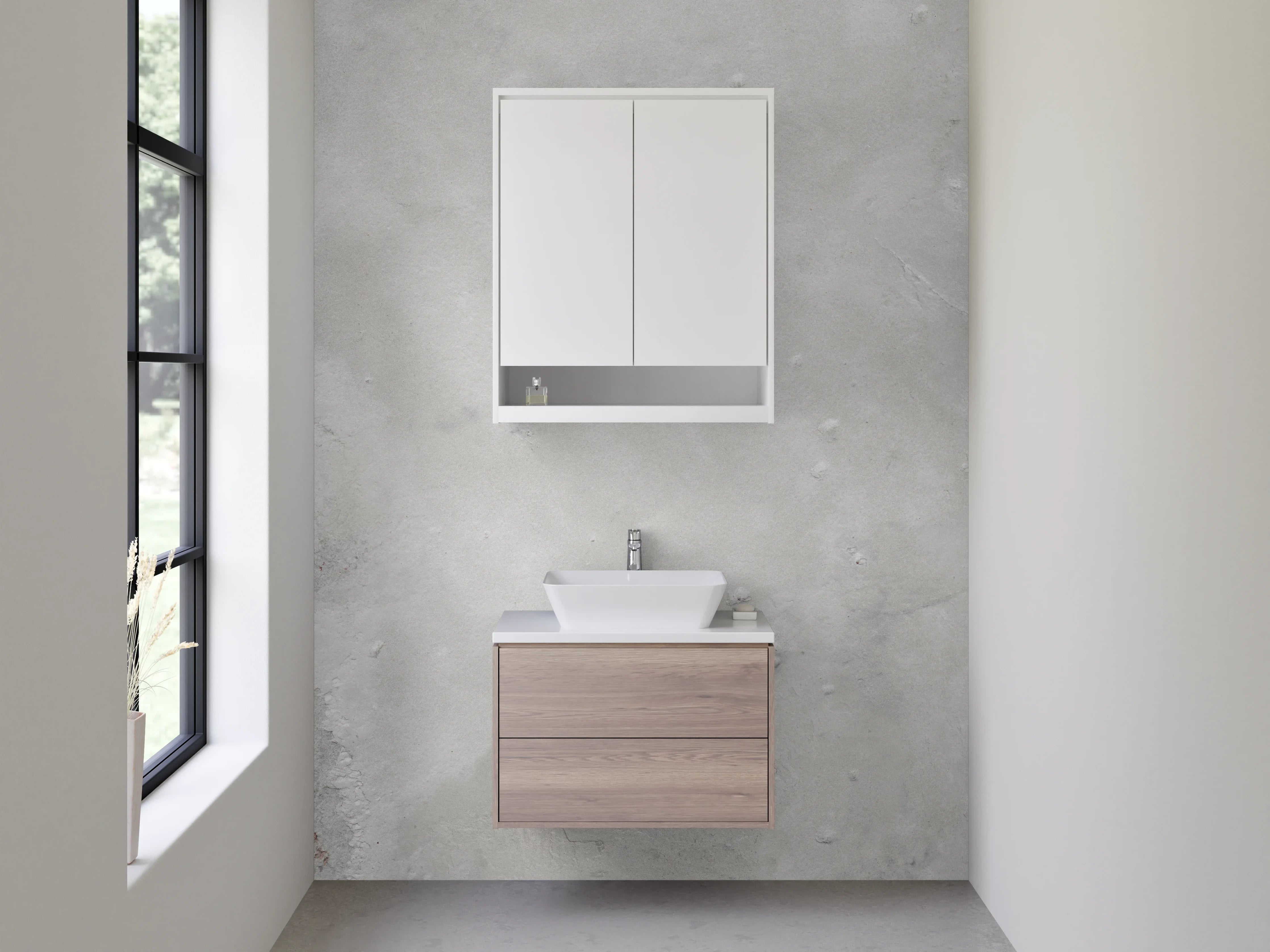 Waschbecken-Rückwand - Weiße und graue Wandoptik