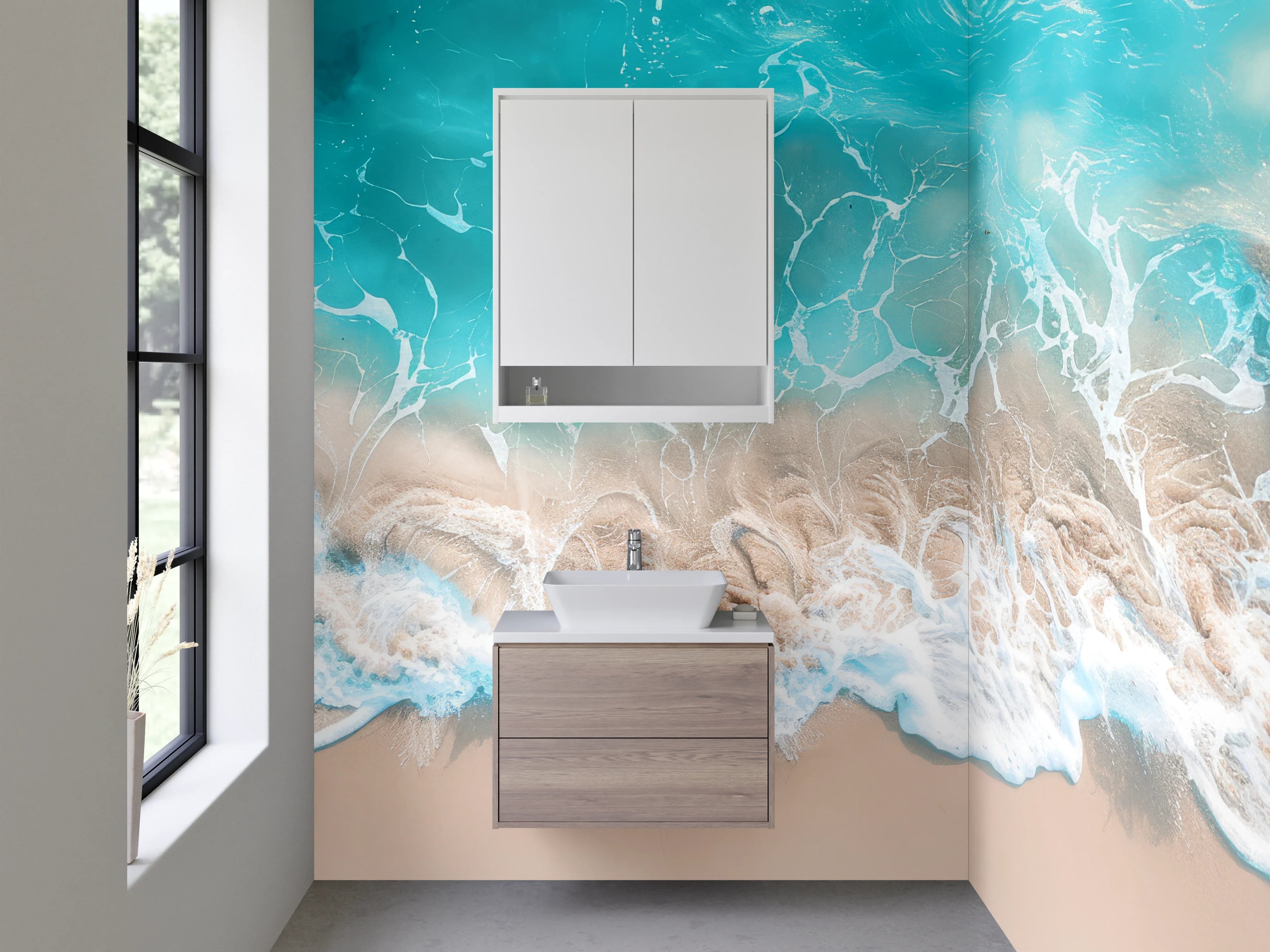 Waschbecken-Rückwand - Weiße, elegante Wasserwand
