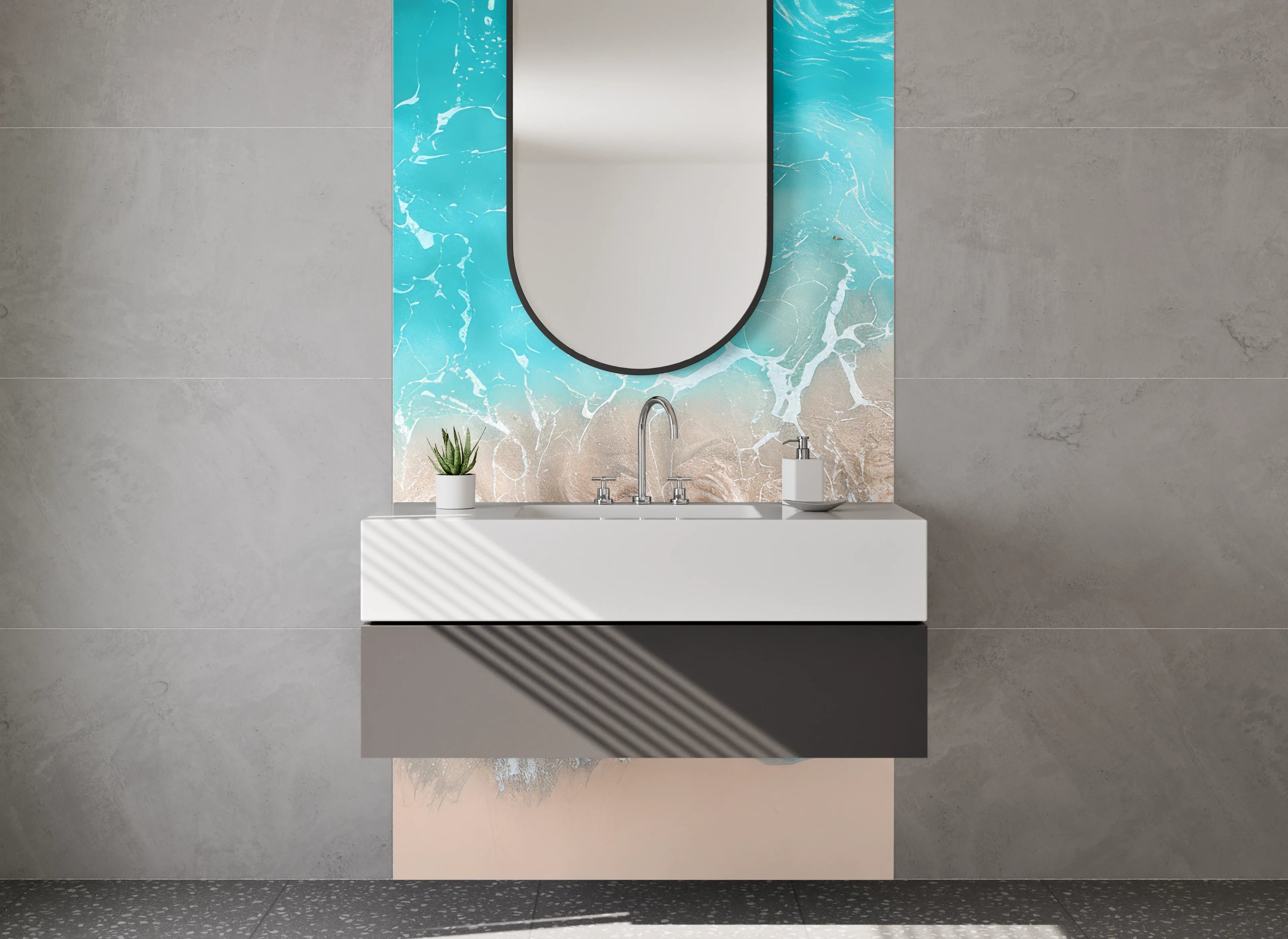 Waschbecken-Rückwand - Weiße, elegante Wasserwand