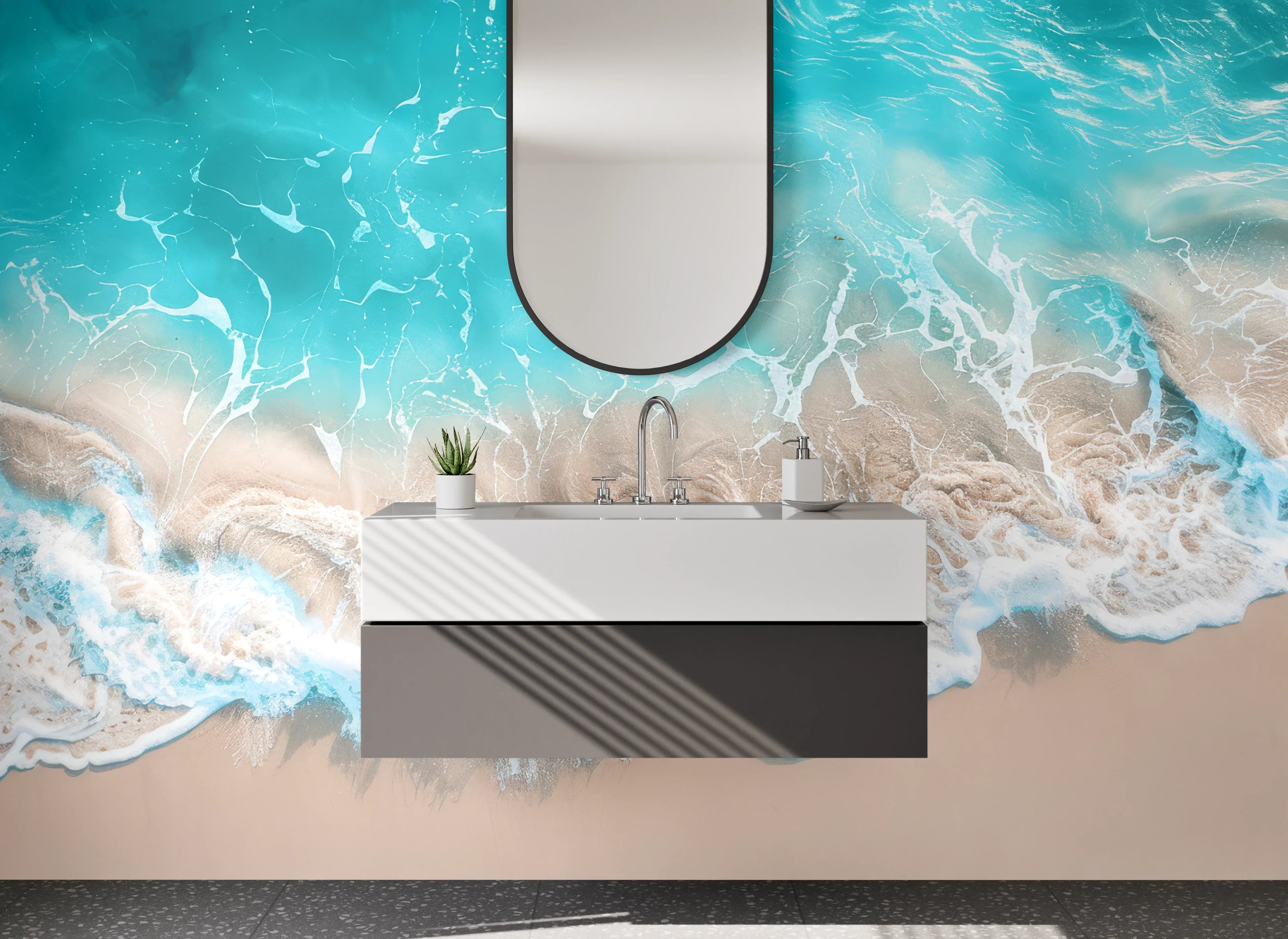 Waschbecken-Rückwand - Weiße, elegante Wasserwand