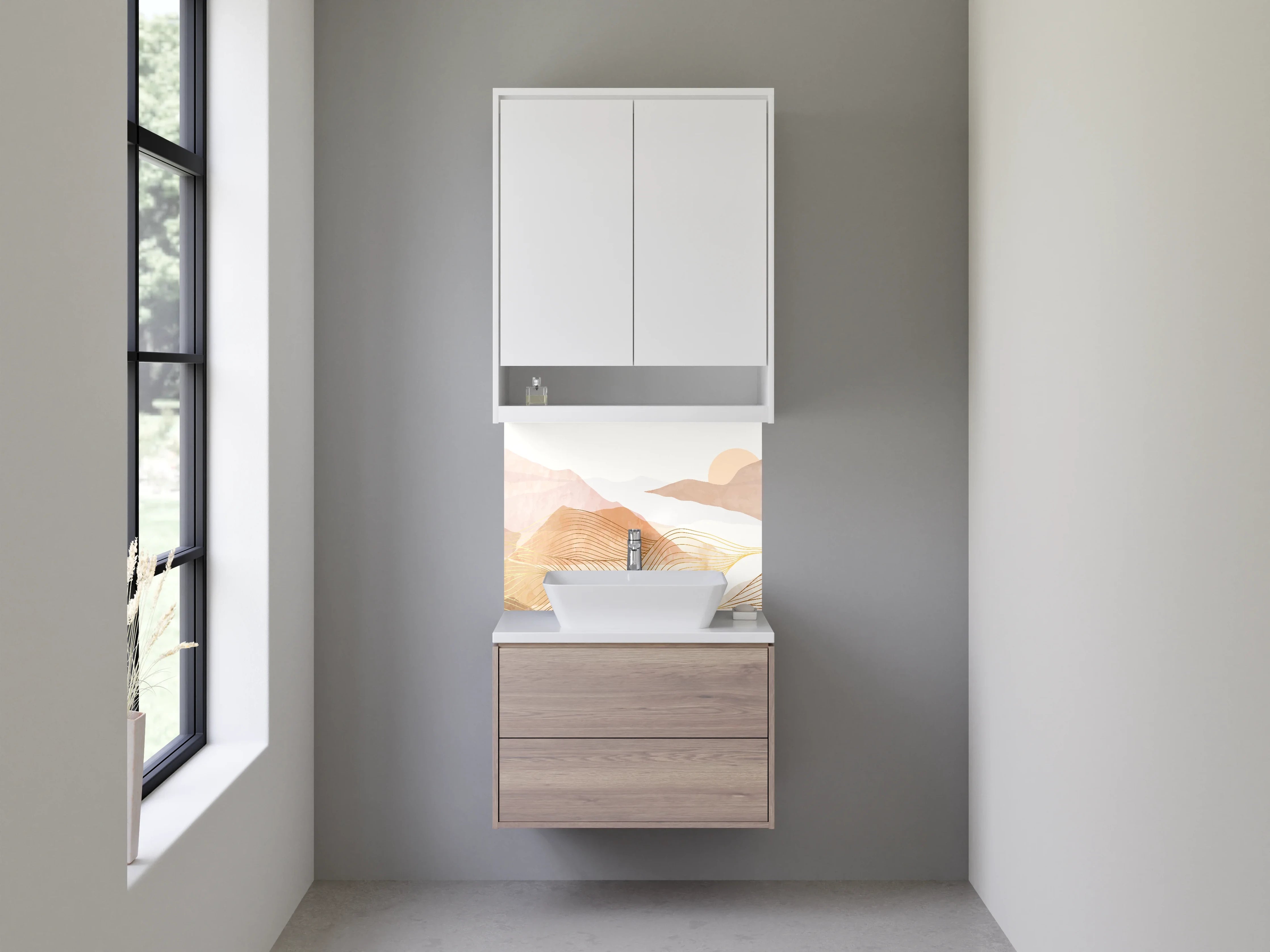 Waschbecken-Rückwand - Weißer Bergtraum in Graunuancen