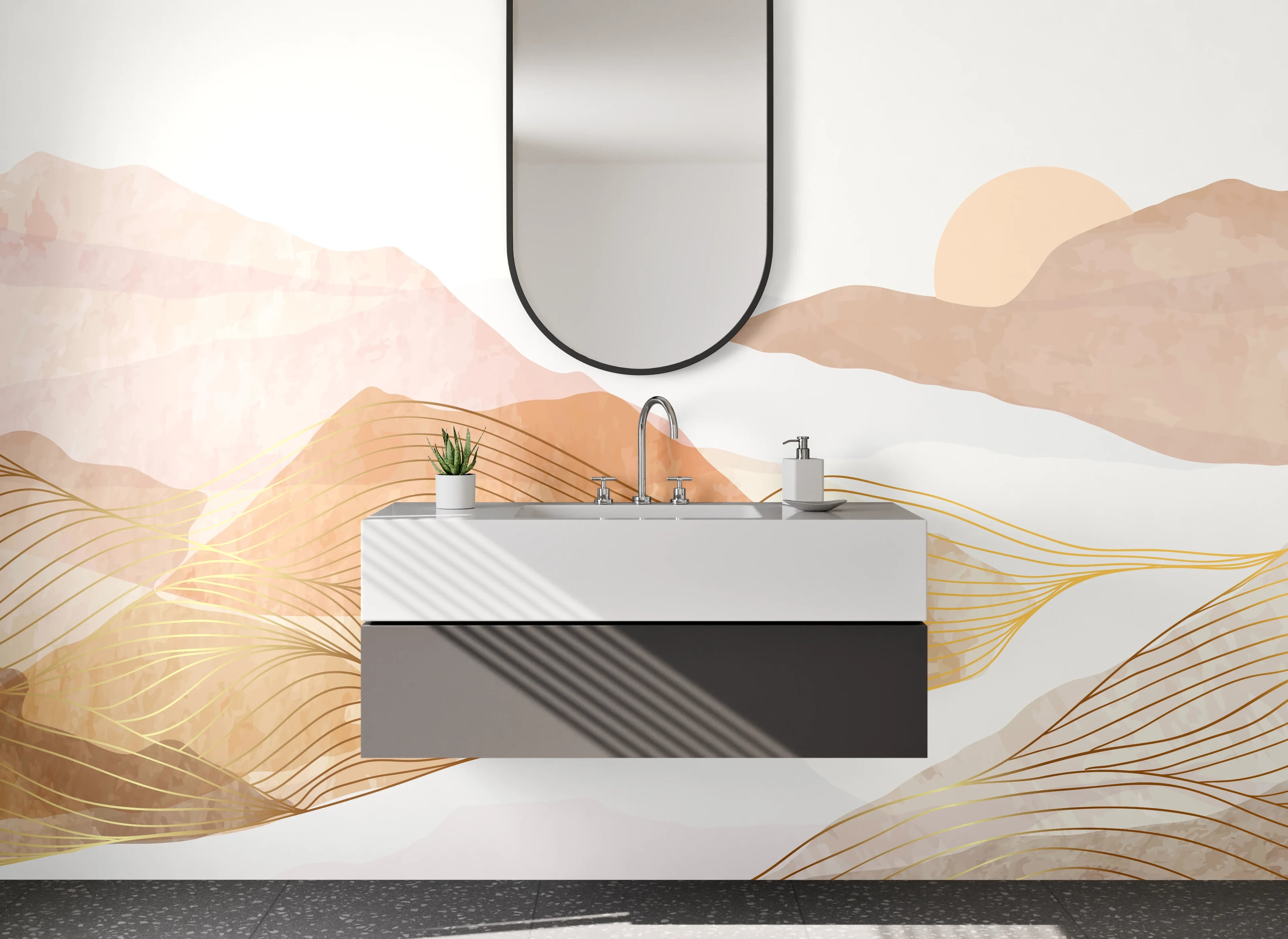 Waschbecken-Rückwand - Weißer Bergtraum in Graunuancen