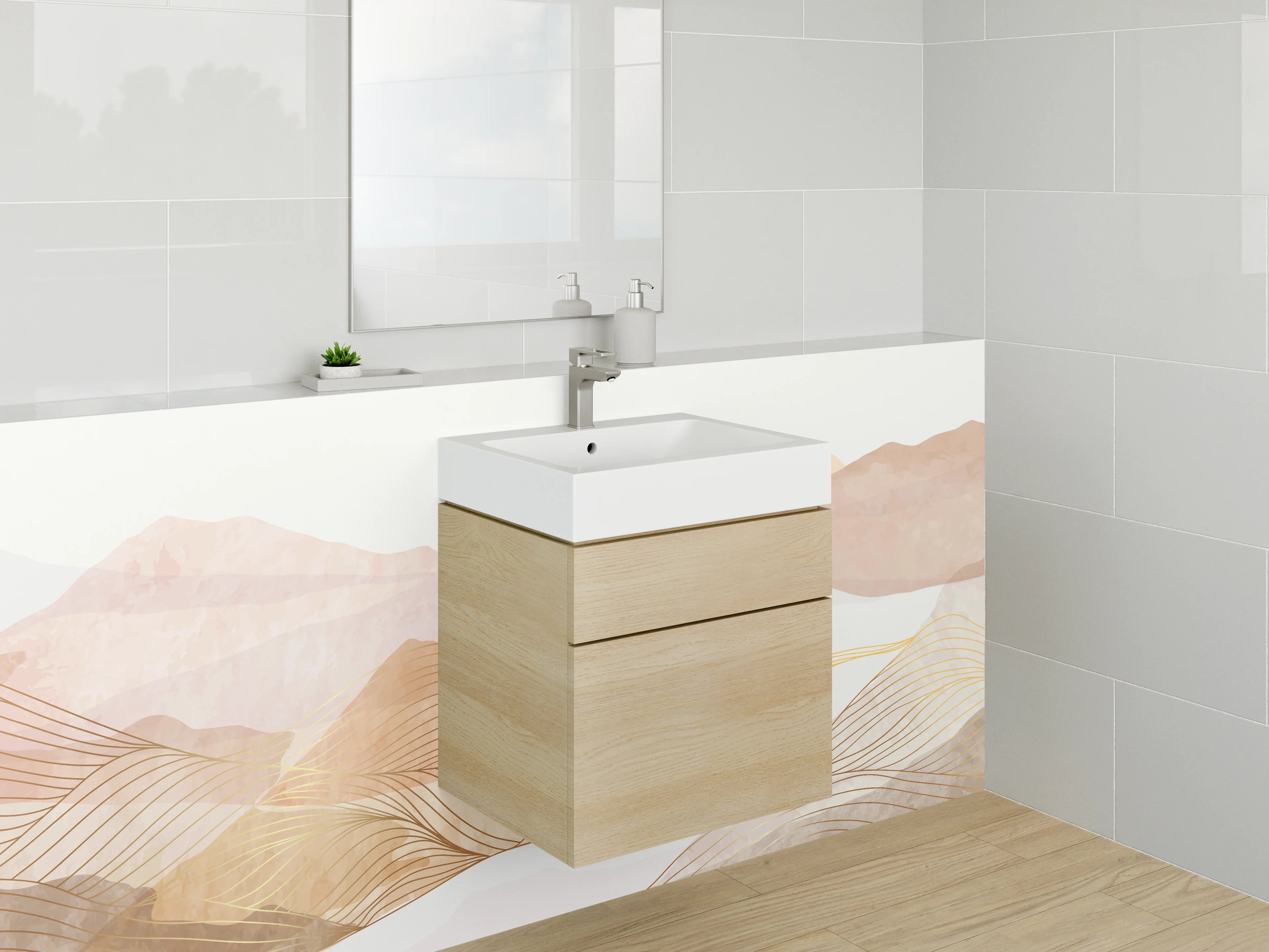 Waschbecken-Rückwand - Weißer Bergtraum in Graunuancen