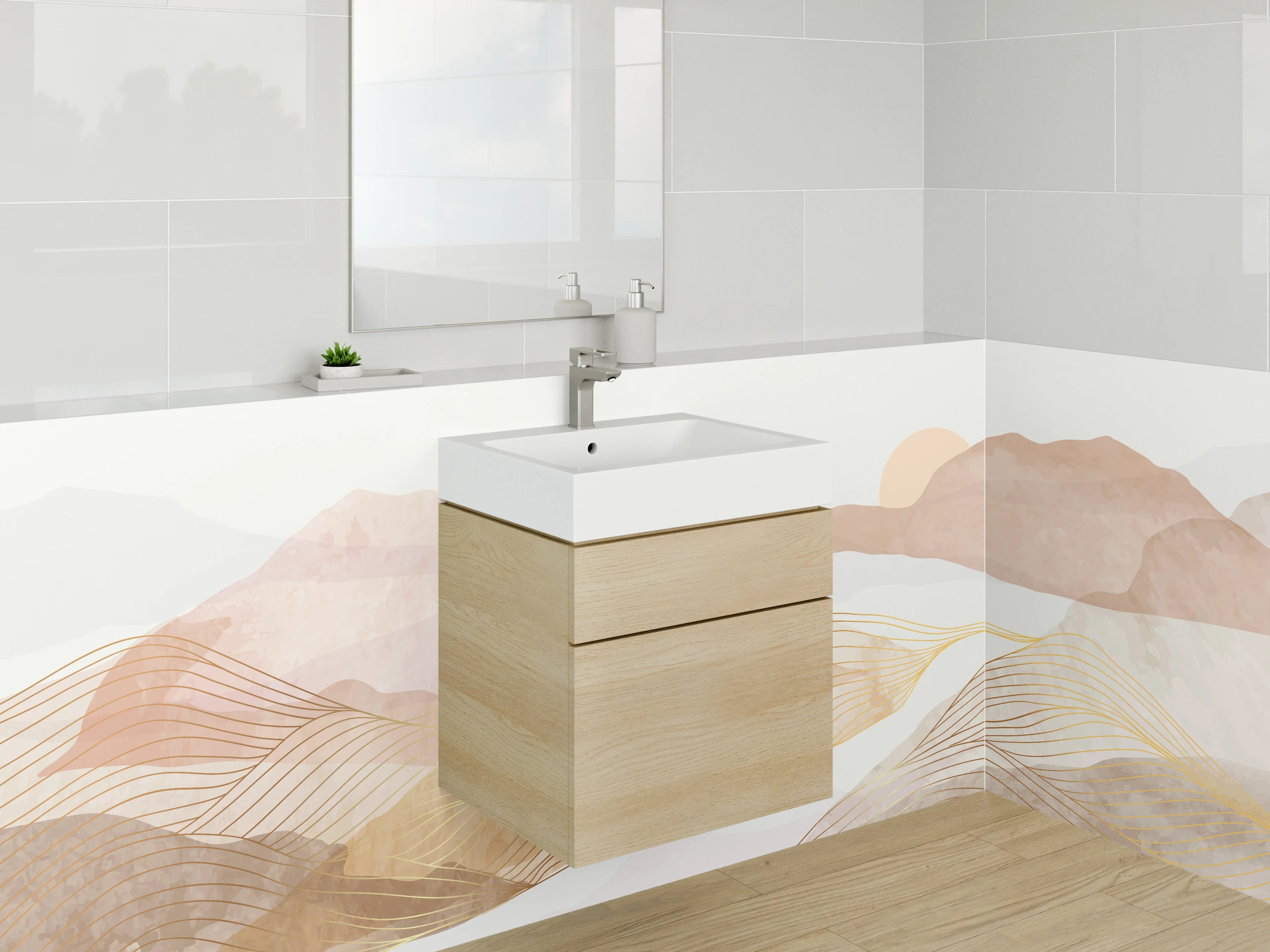 Waschbecken-Rückwand - Weißer Bergtraum in Graunuancen