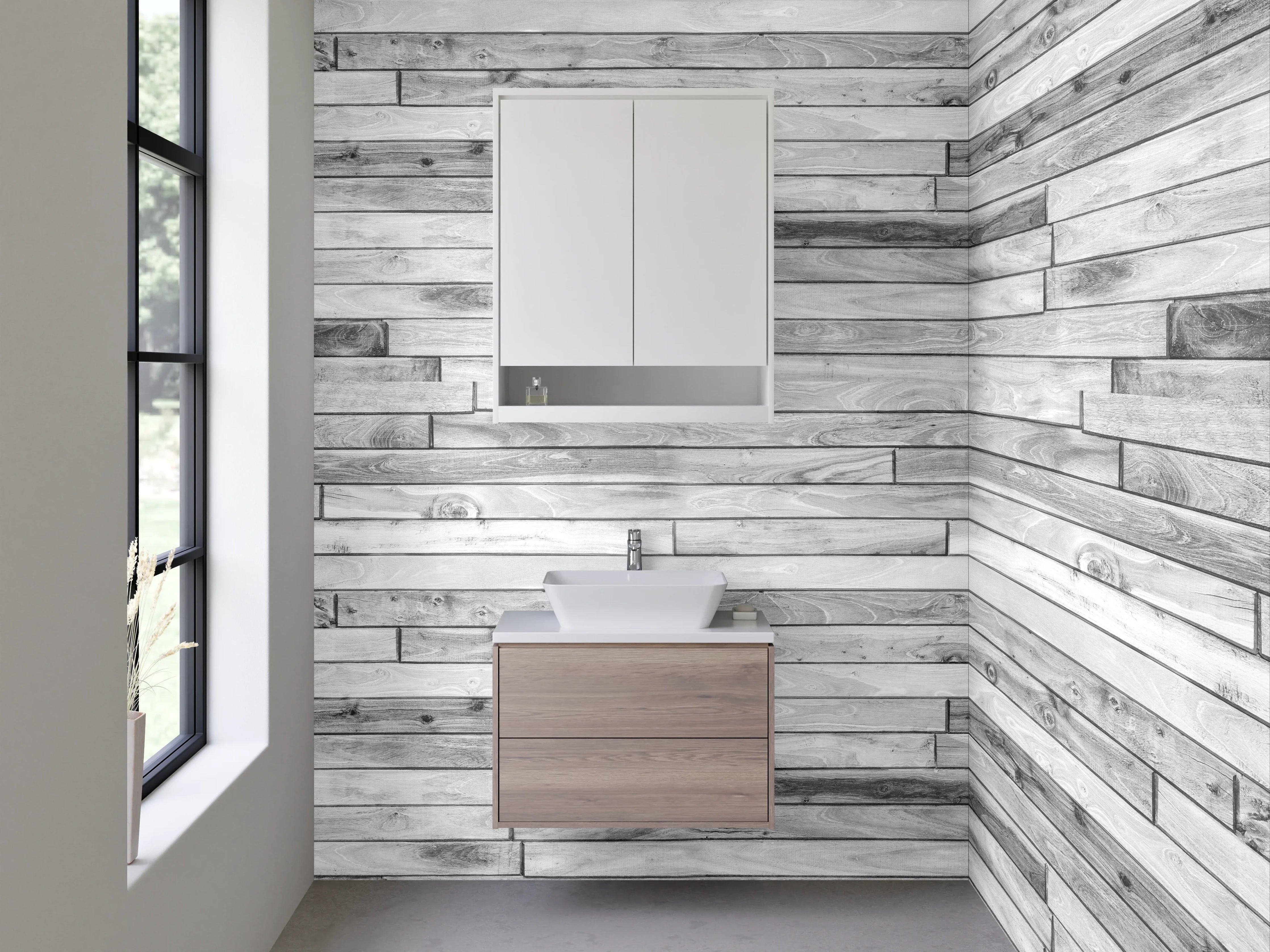 Waschbecken-Rückwand - Weißer Beton mit grauer Maserung