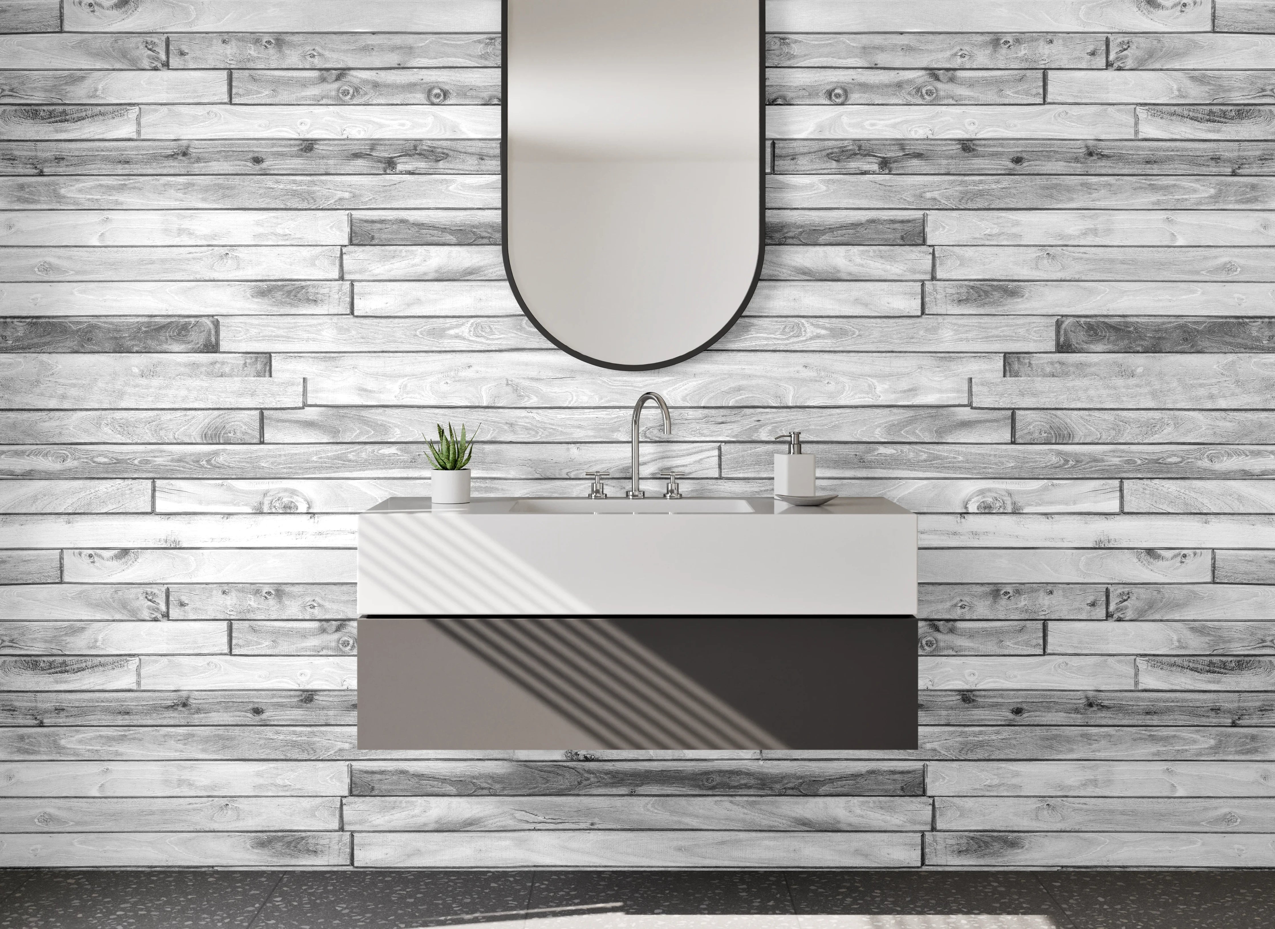 Waschbecken-Rückwand - Weißer Beton mit grauer Maserung