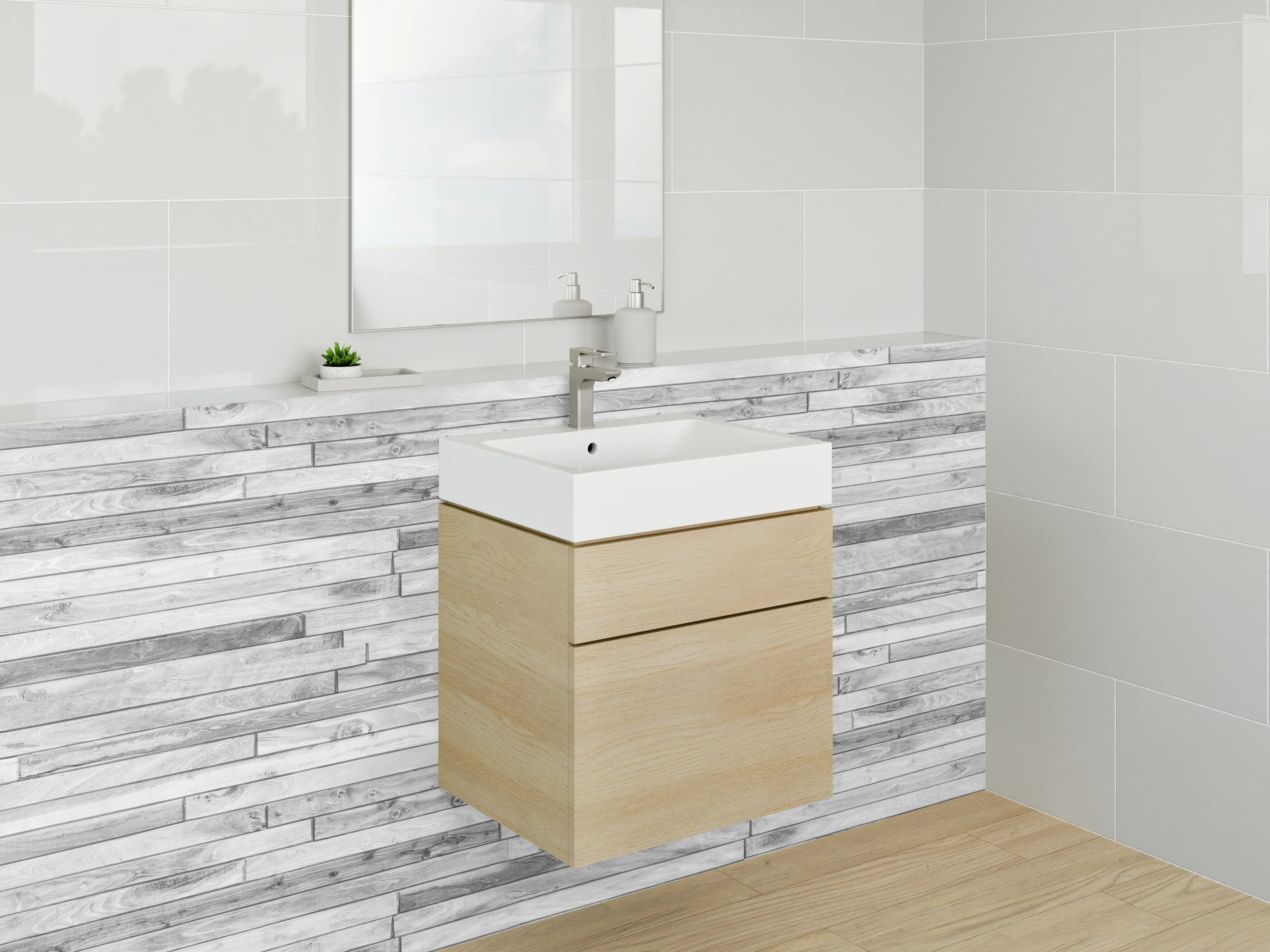 Waschbecken-Rückwand - Weißer Beton mit grauer Maserung