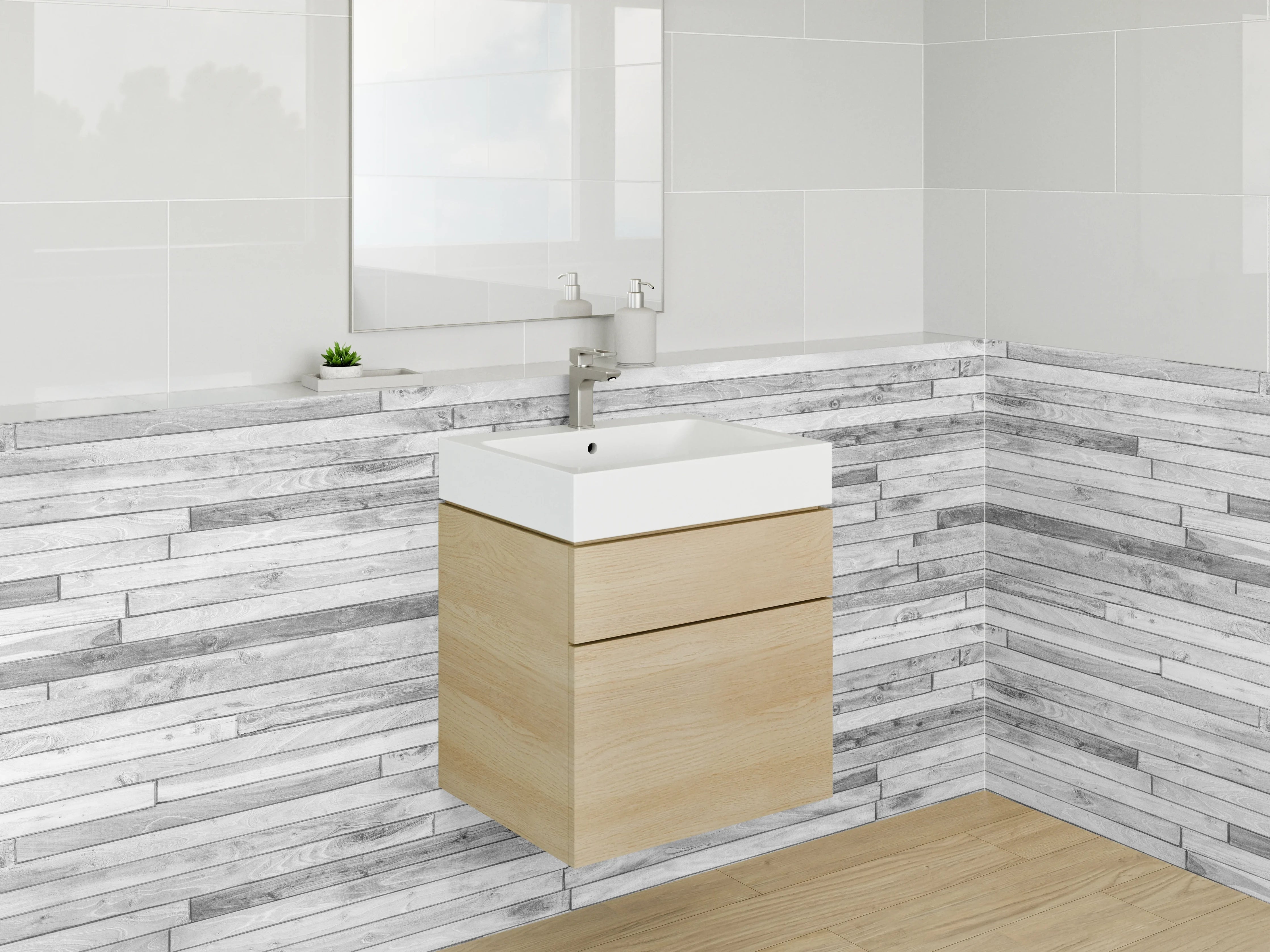 Waschbecken-Rückwand - Weißer Beton mit grauer Maserung