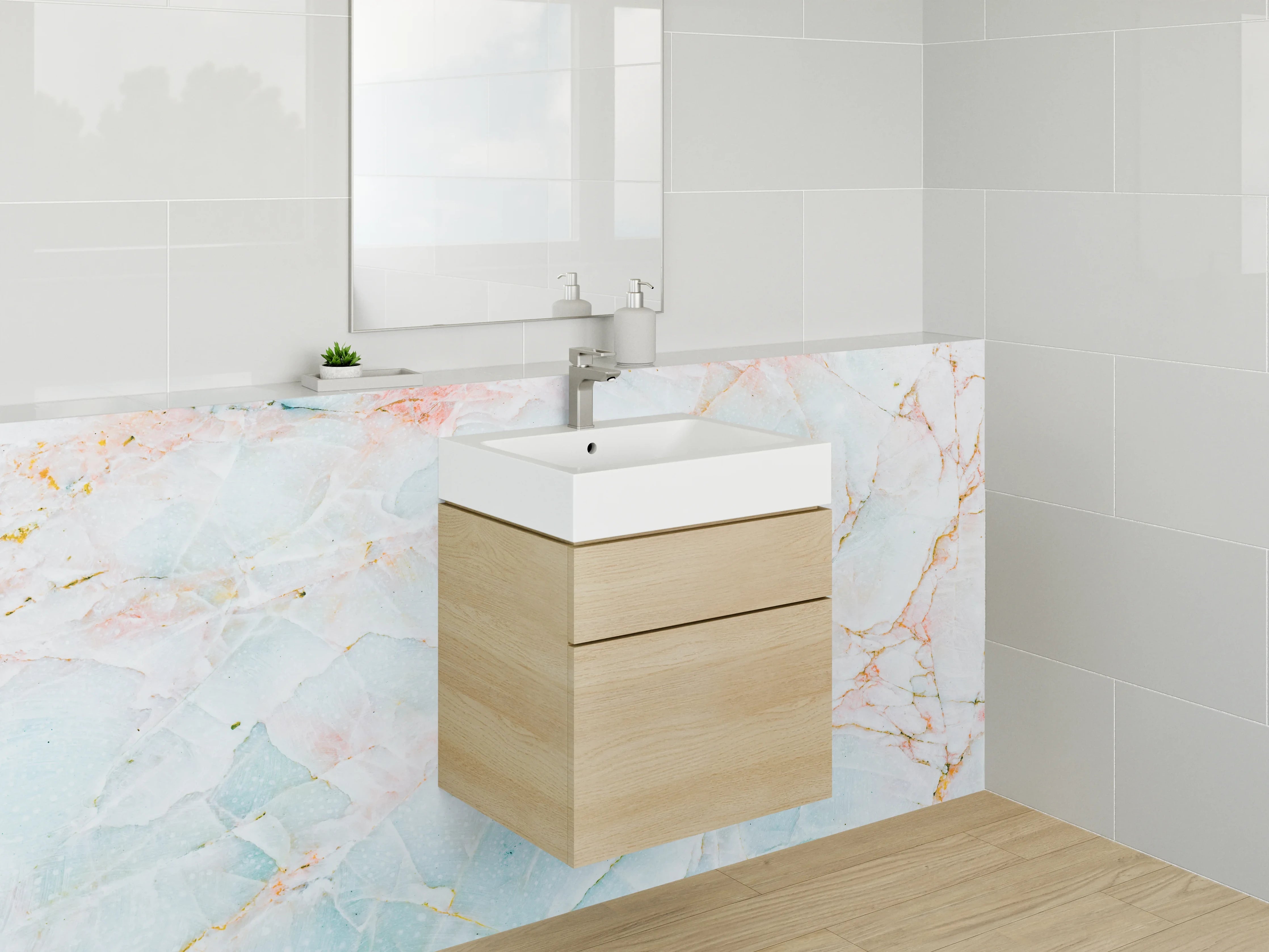 Waschbecken-Rückwand - Weißer Marmor mit Pastell-Akzenten