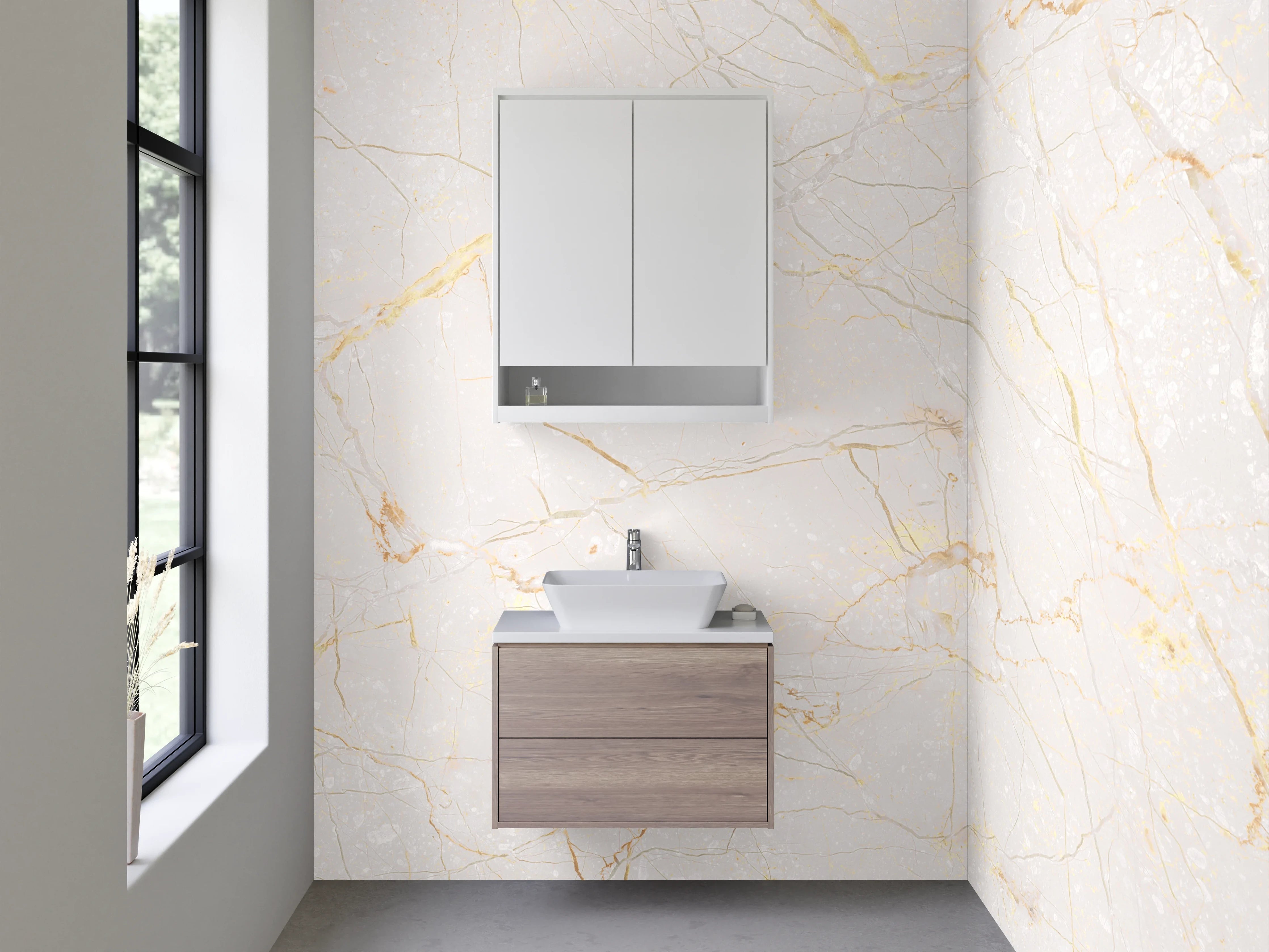 Waschbecken-Rückwand - Weißer Marmor mit feinen Goldadern