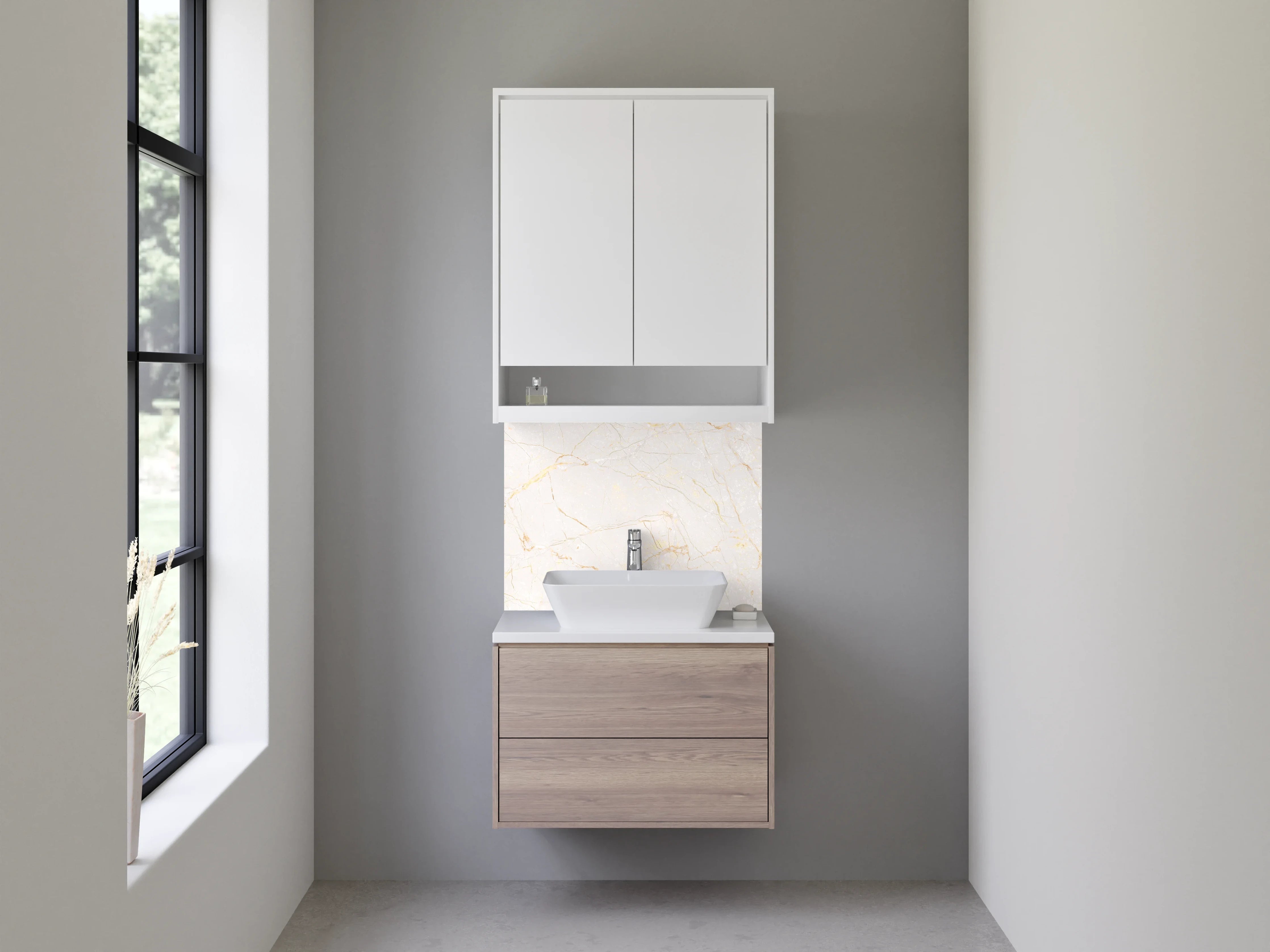 Waschbecken-Rückwand - Weißer Marmor mit feinen Goldadern