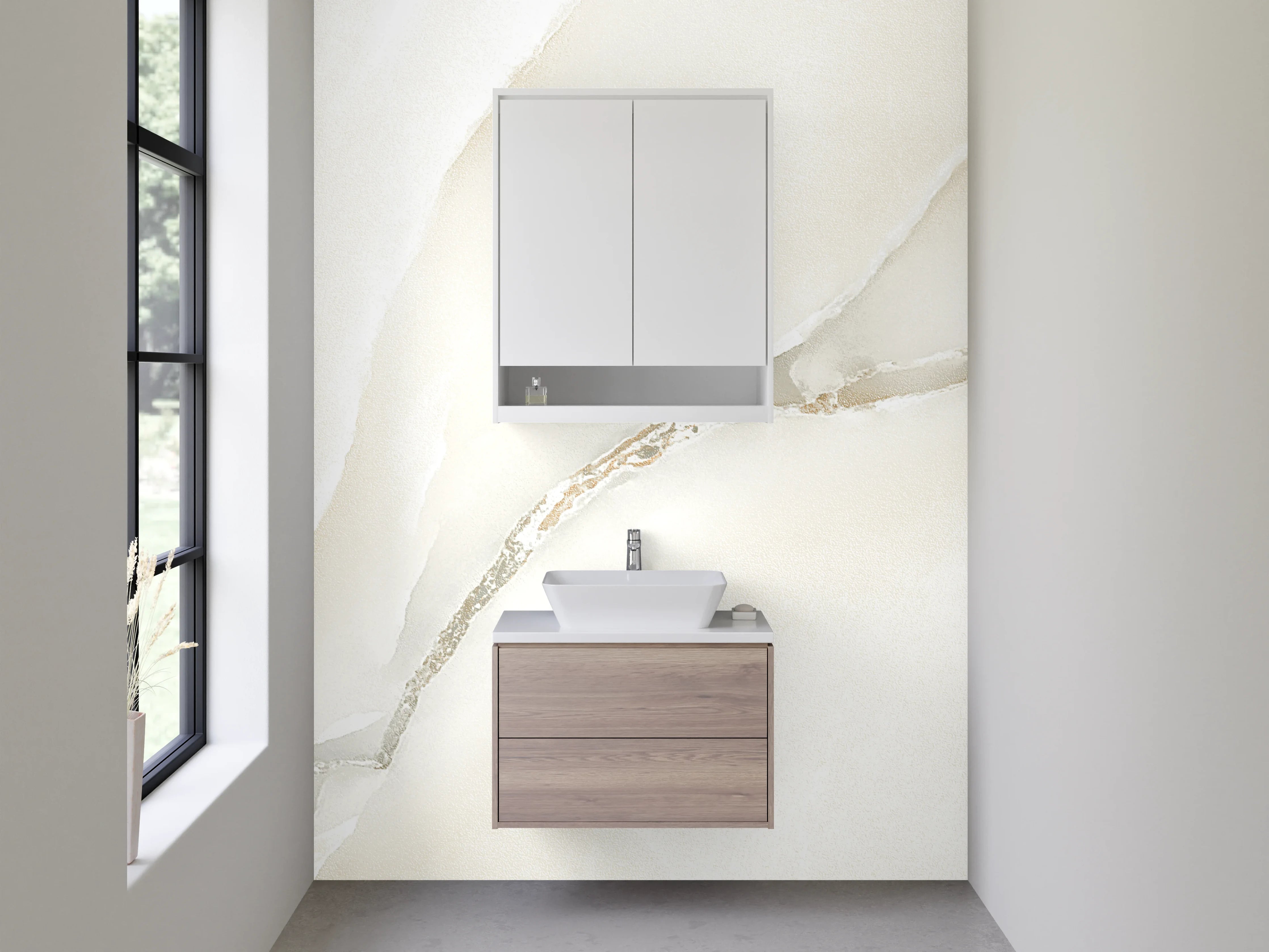 Waschbecken-Rückwand - Weißer Marmor mit sanften Adern