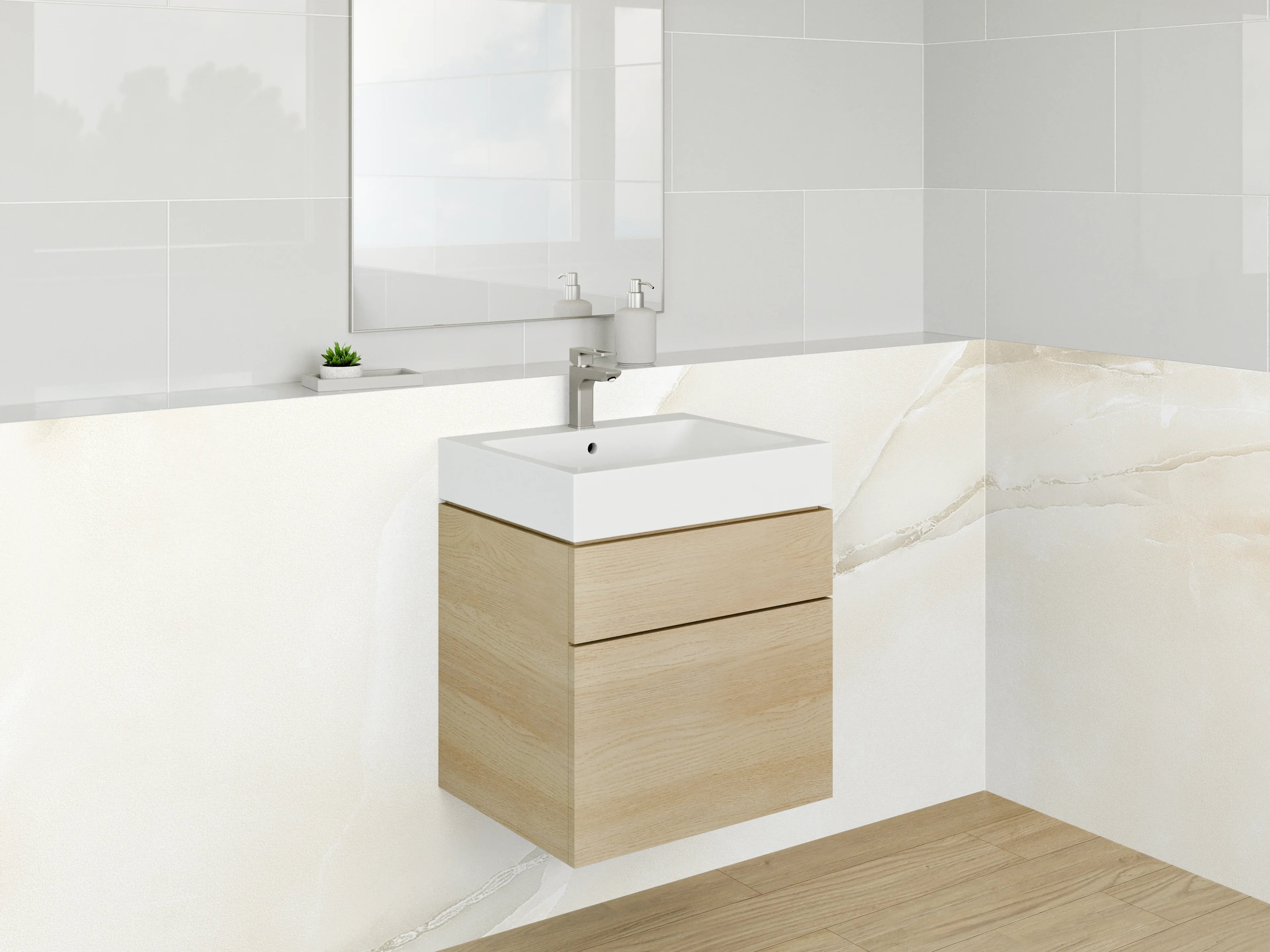 Waschbecken-Rückwand - Weißer Marmor mit sanften Adern