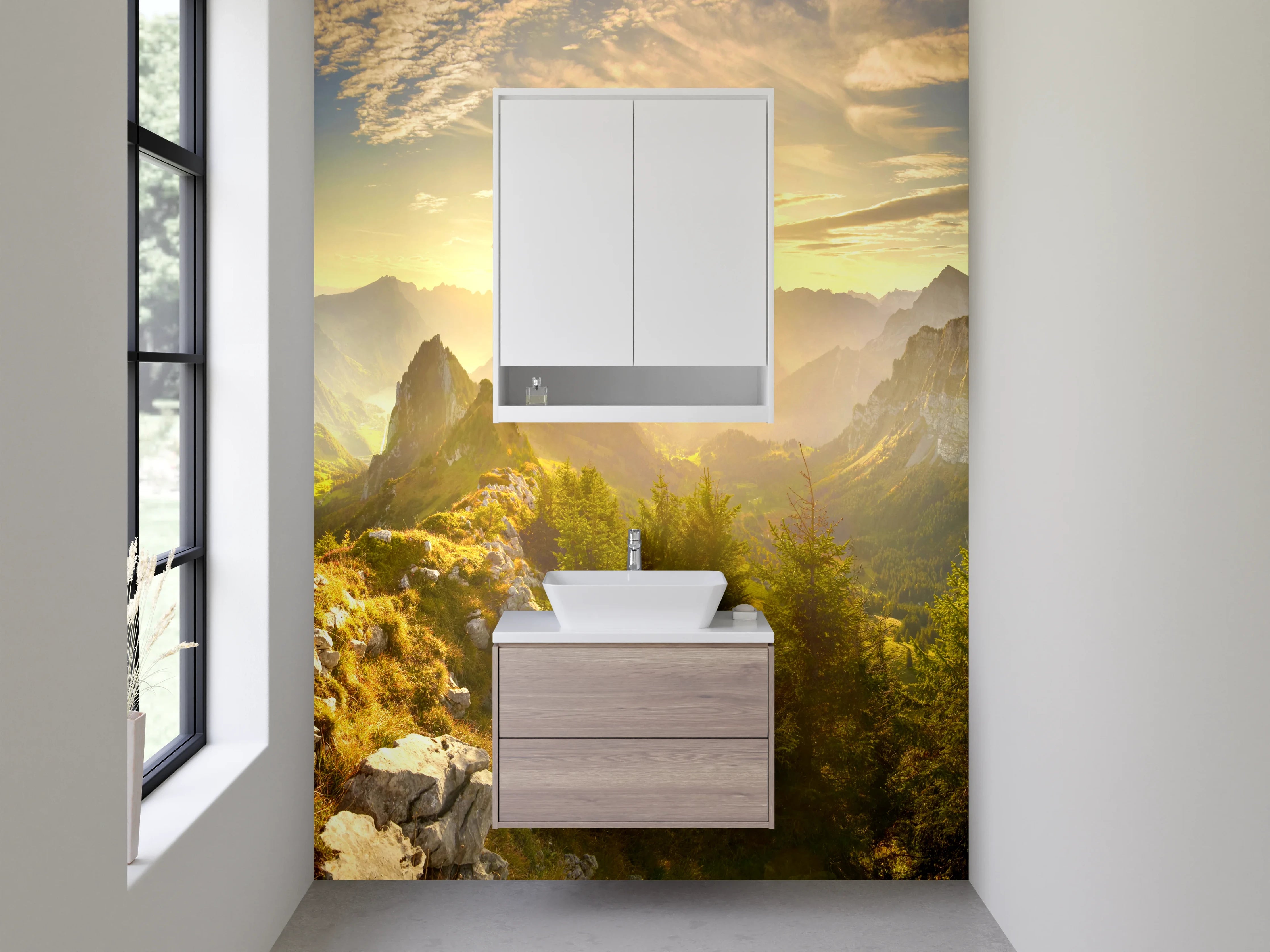 Waschbecken-Rückwand - Weißer Morgen im Berggipfel