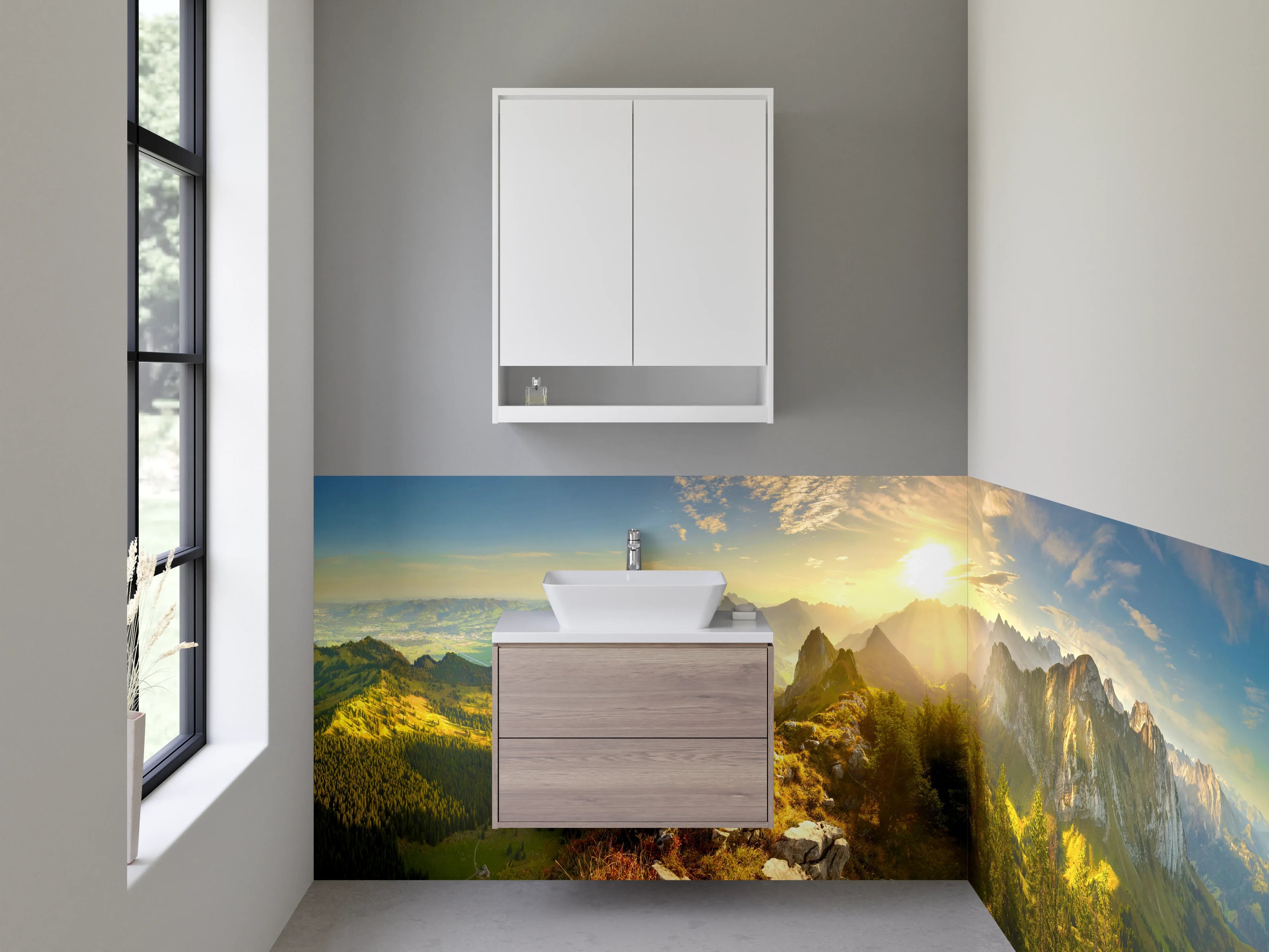 Waschbecken-Rückwand - Weißer Morgen im Berggipfel