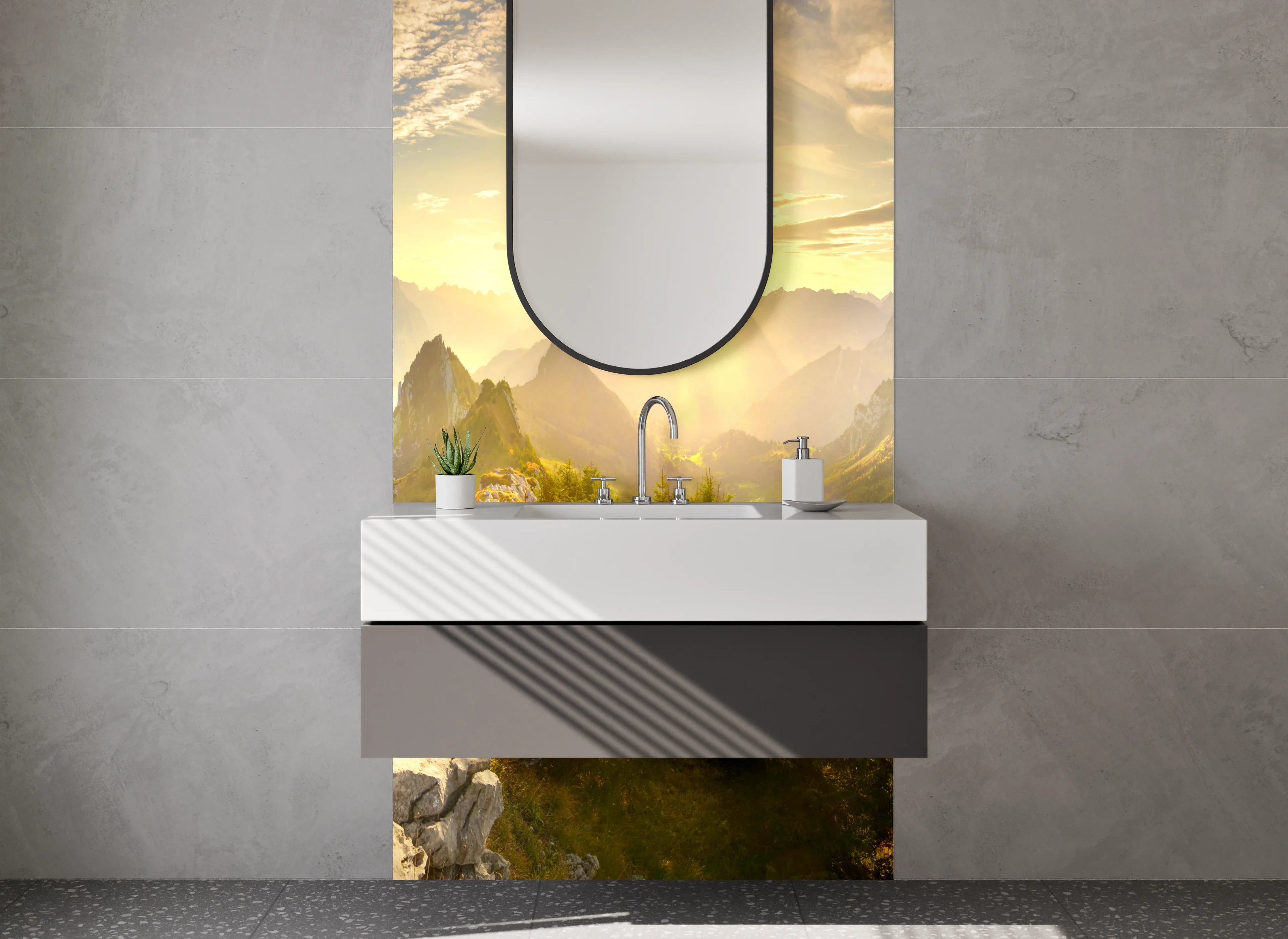 Waschbecken-Rückwand - Weißer Morgen im Berggipfel