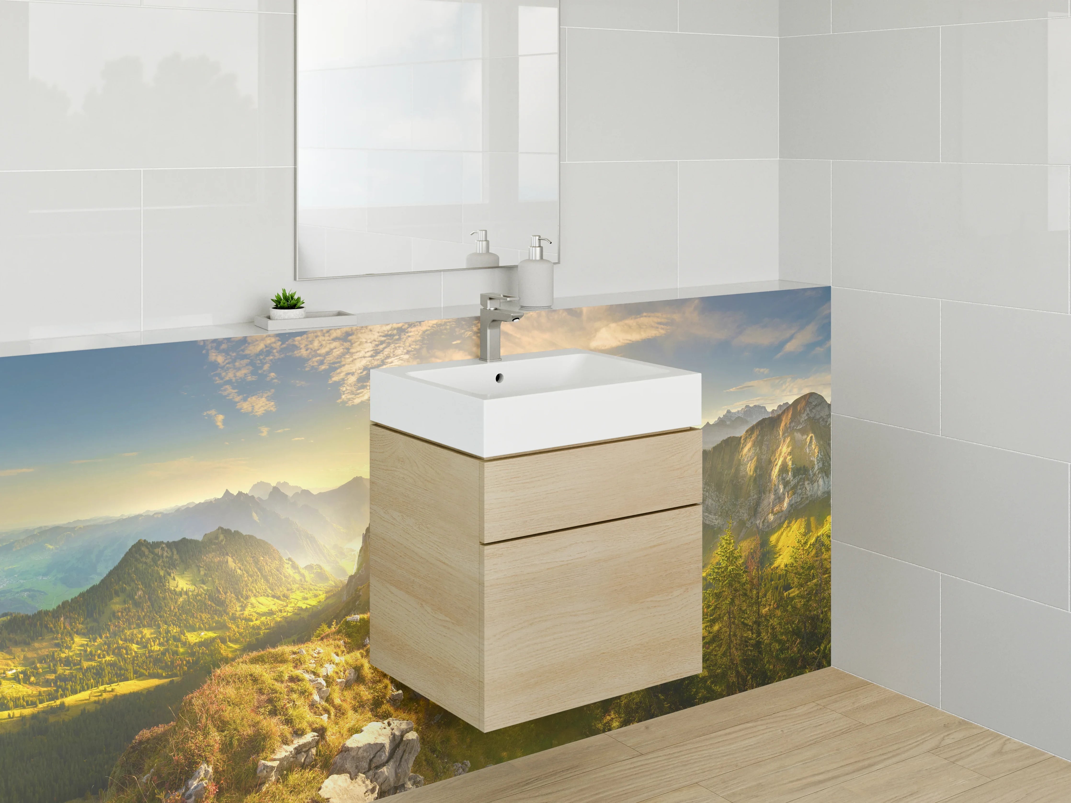 Waschbecken-Rückwand - Weißer Morgen im Berggipfel