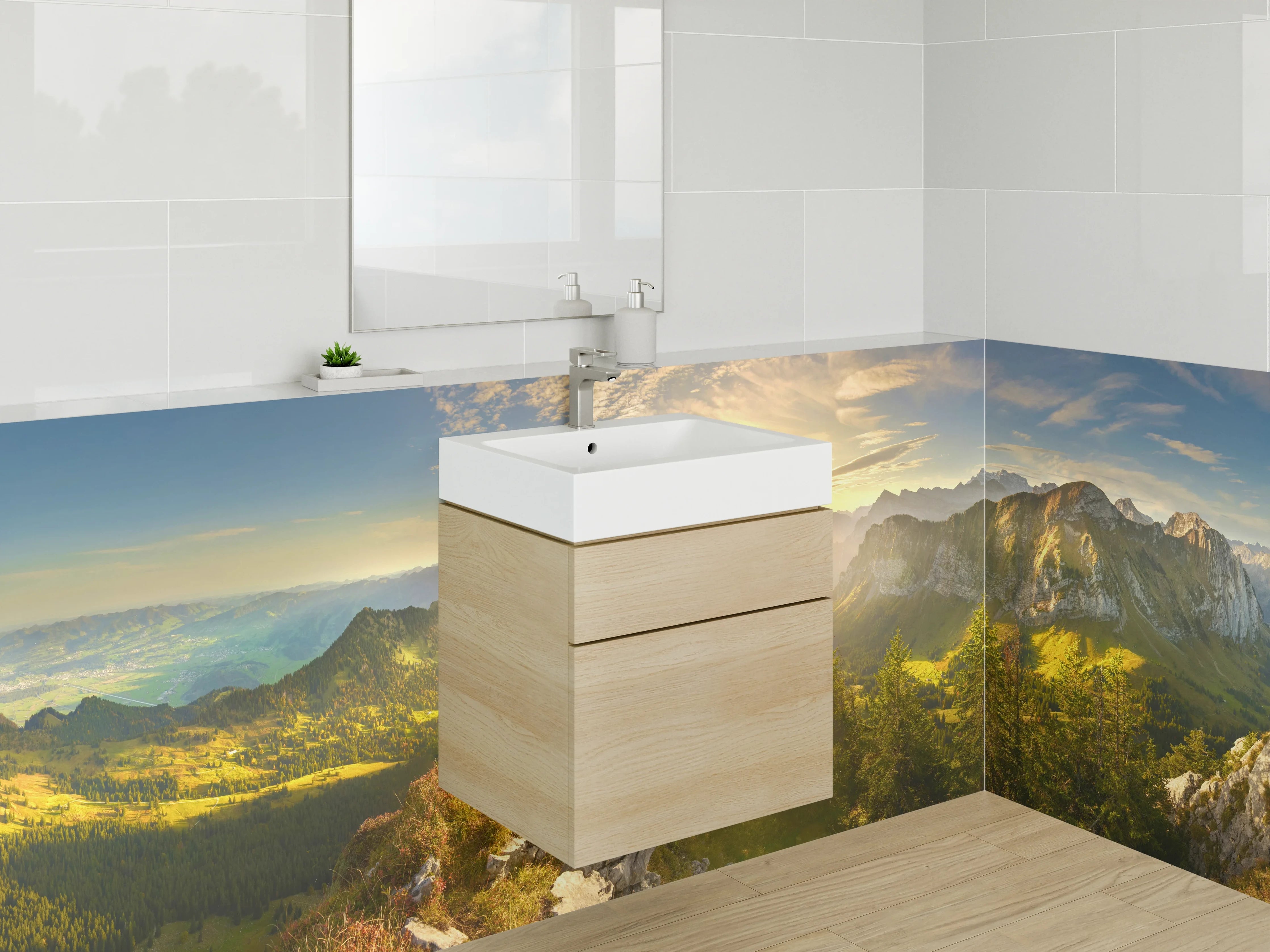 Waschbecken-Rückwand - Weißer Morgen im Berggipfel