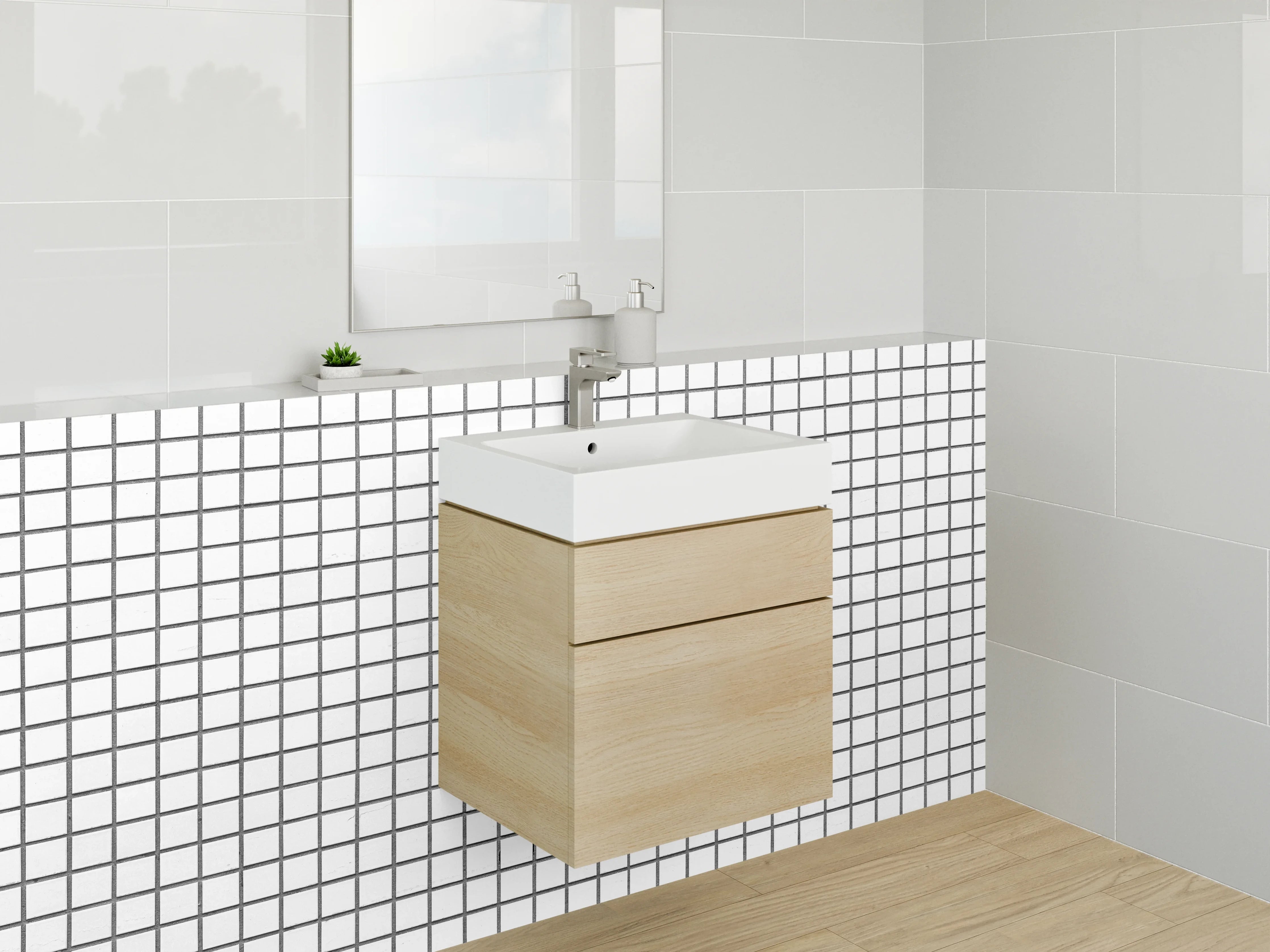 Waschbecken-Rückwand - Weißes Gittermuster Fliesenoptik modern