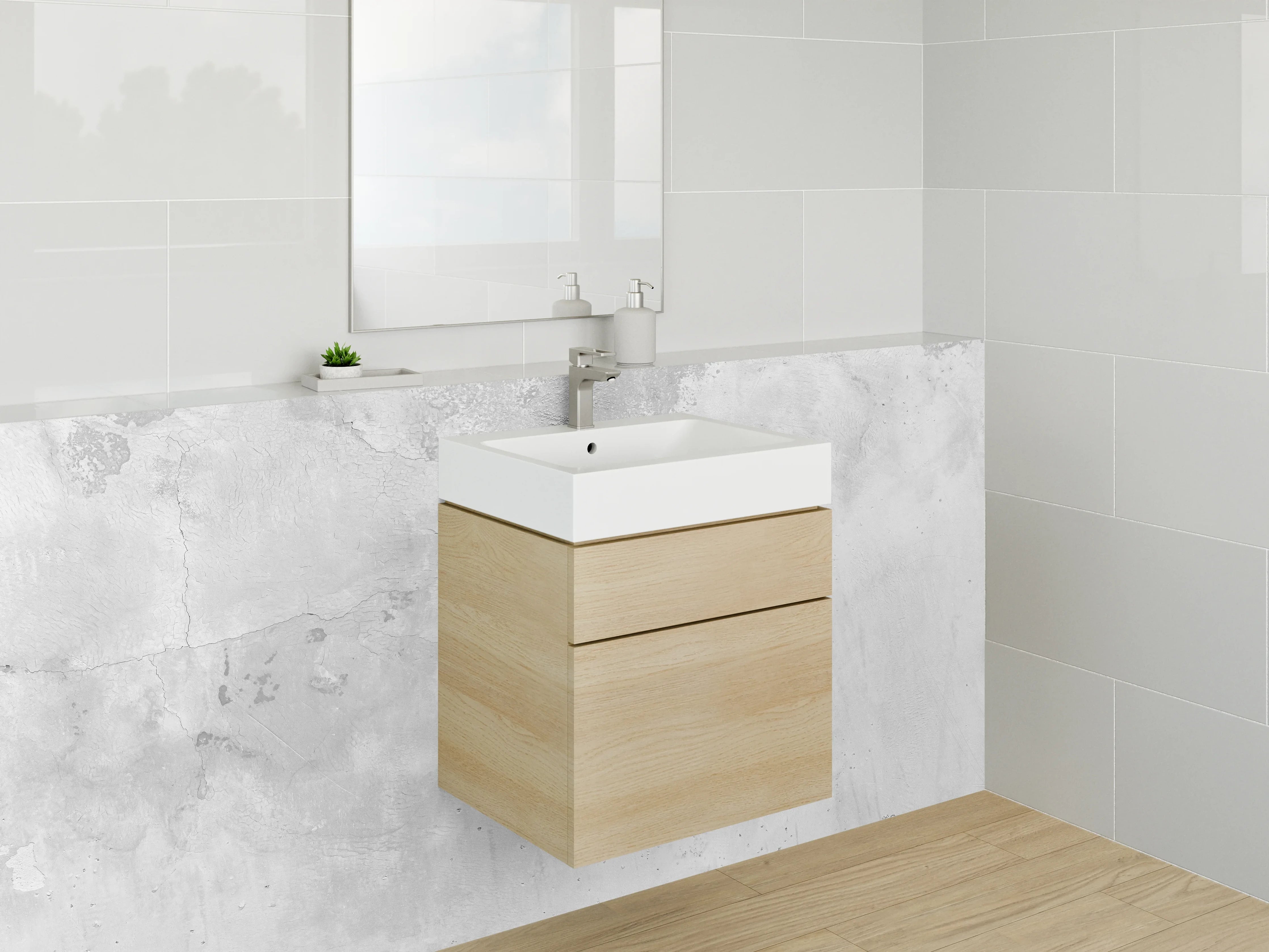 Waschbecken-Rückwand - Weißgraue Betonästhetik Minimal Chic