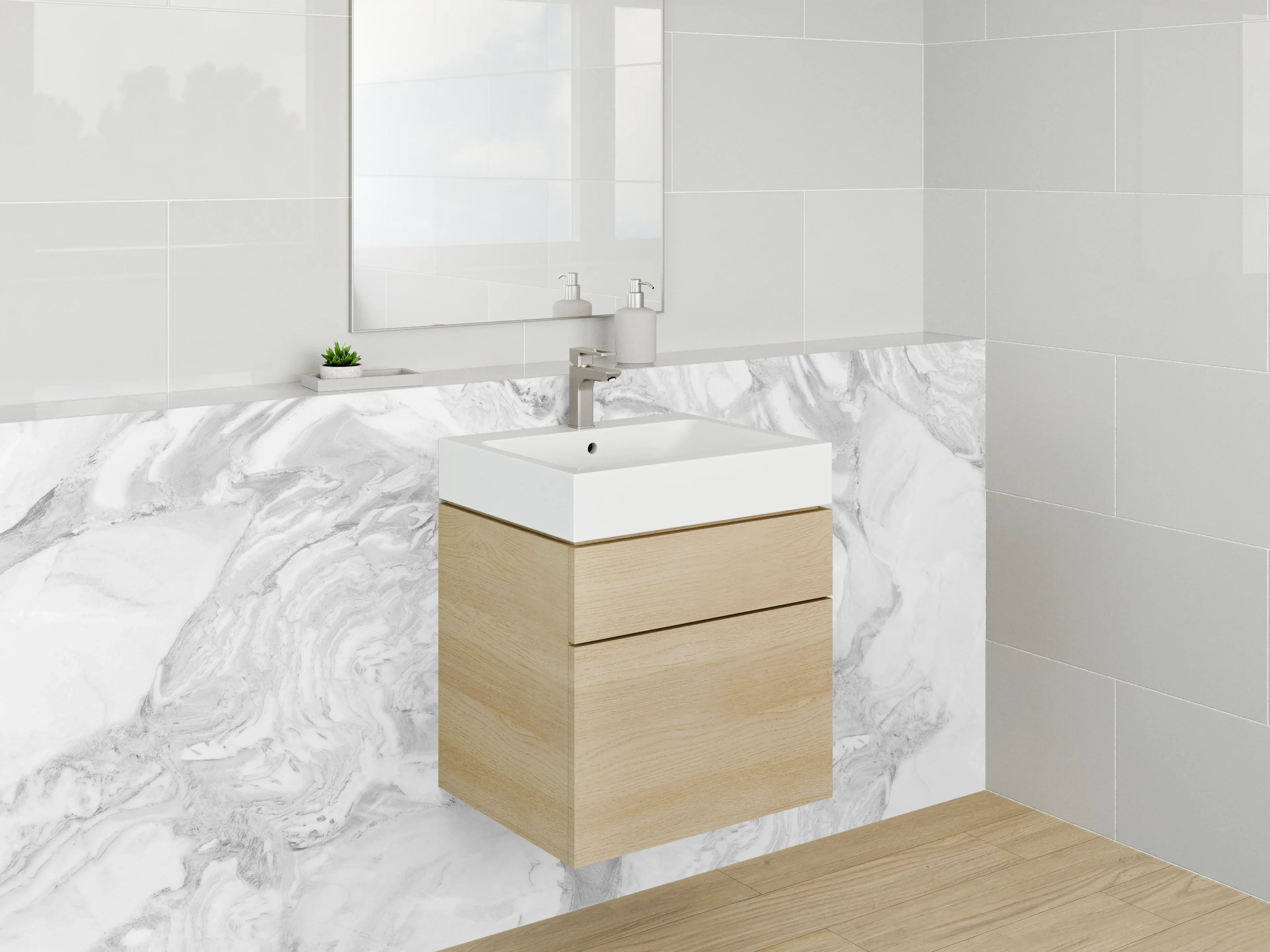 Waschbecken-Rückwand - Weißgraue Marmorästhetik mit feinen Nuancen