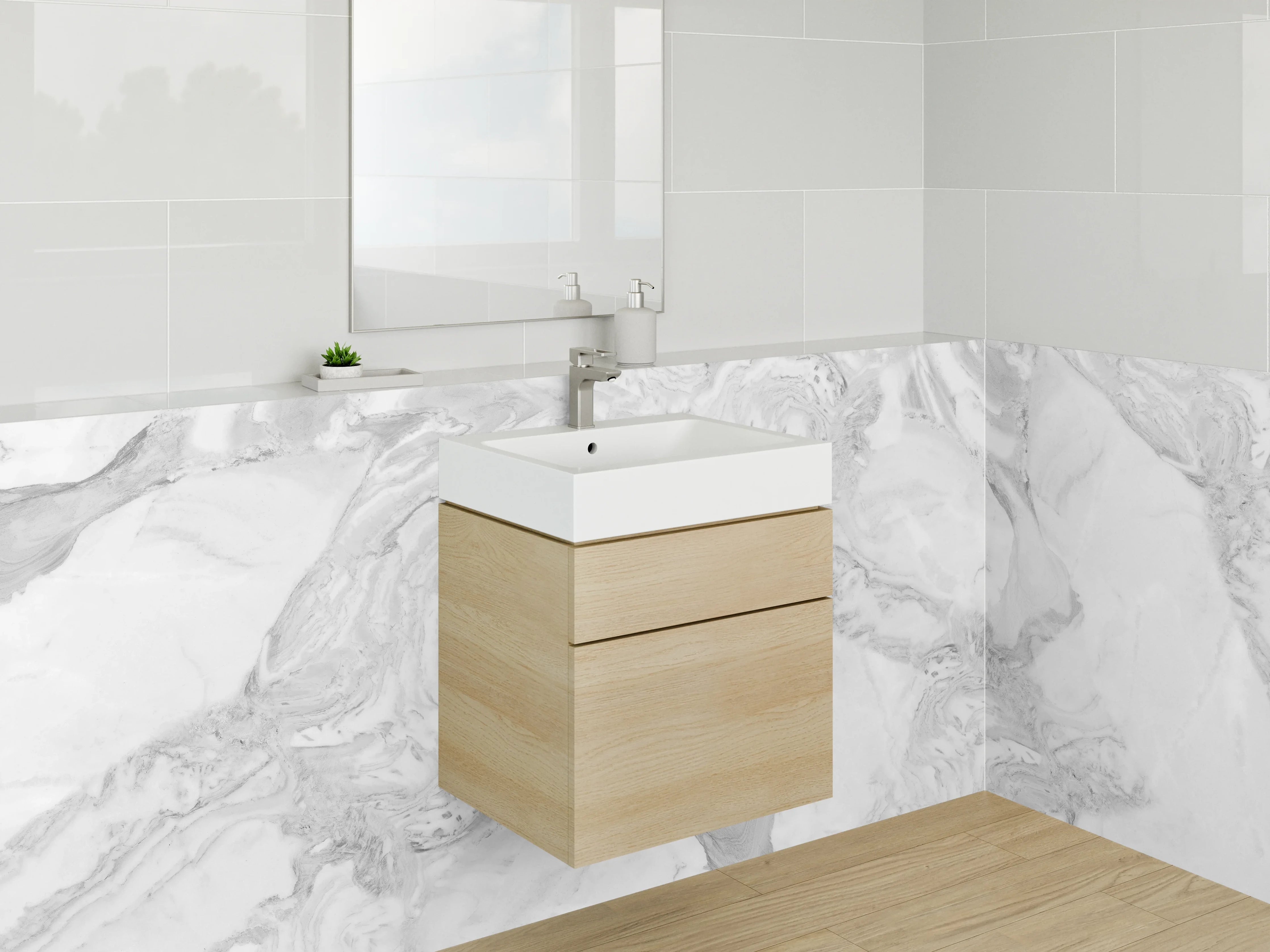 Waschbecken-Rückwand - Weißgraue Marmorästhetik mit feinen Nuancen