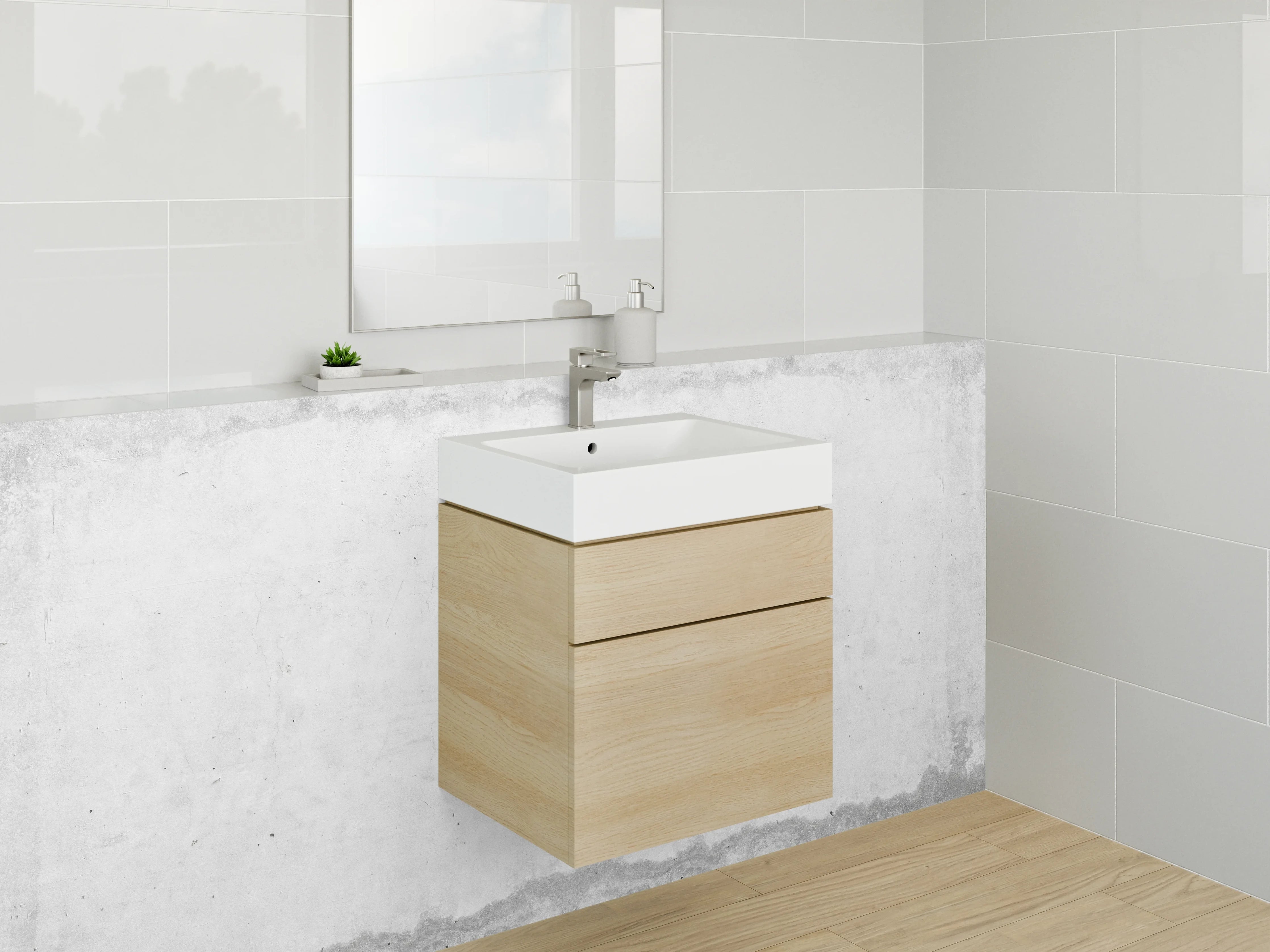 Waschbecken-Rückwand - Weißgraue Minimalästhetik in Betonlook