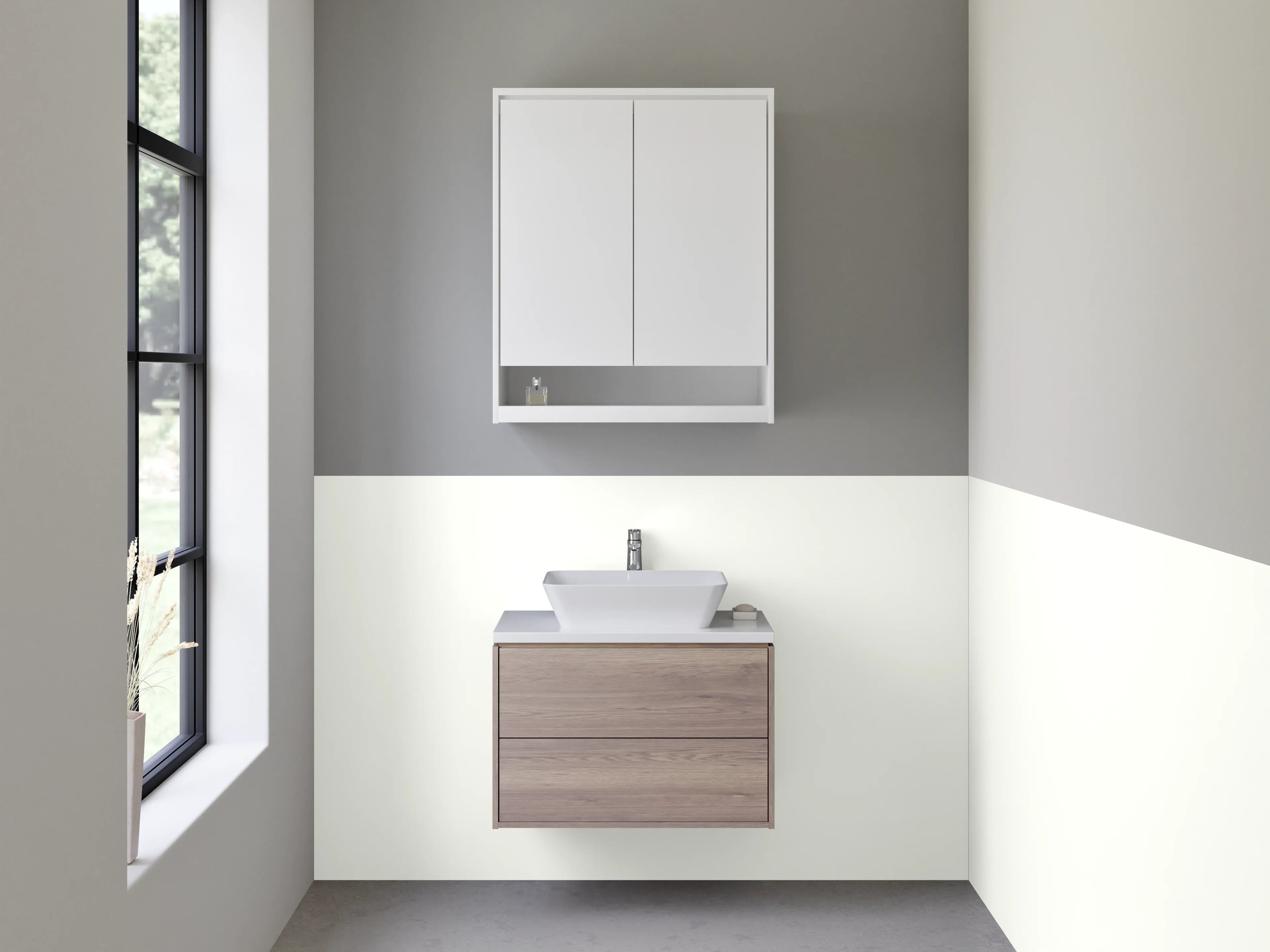 Waschbecken-Rückwand - Weißschimmer mit sanftem Grauhauch