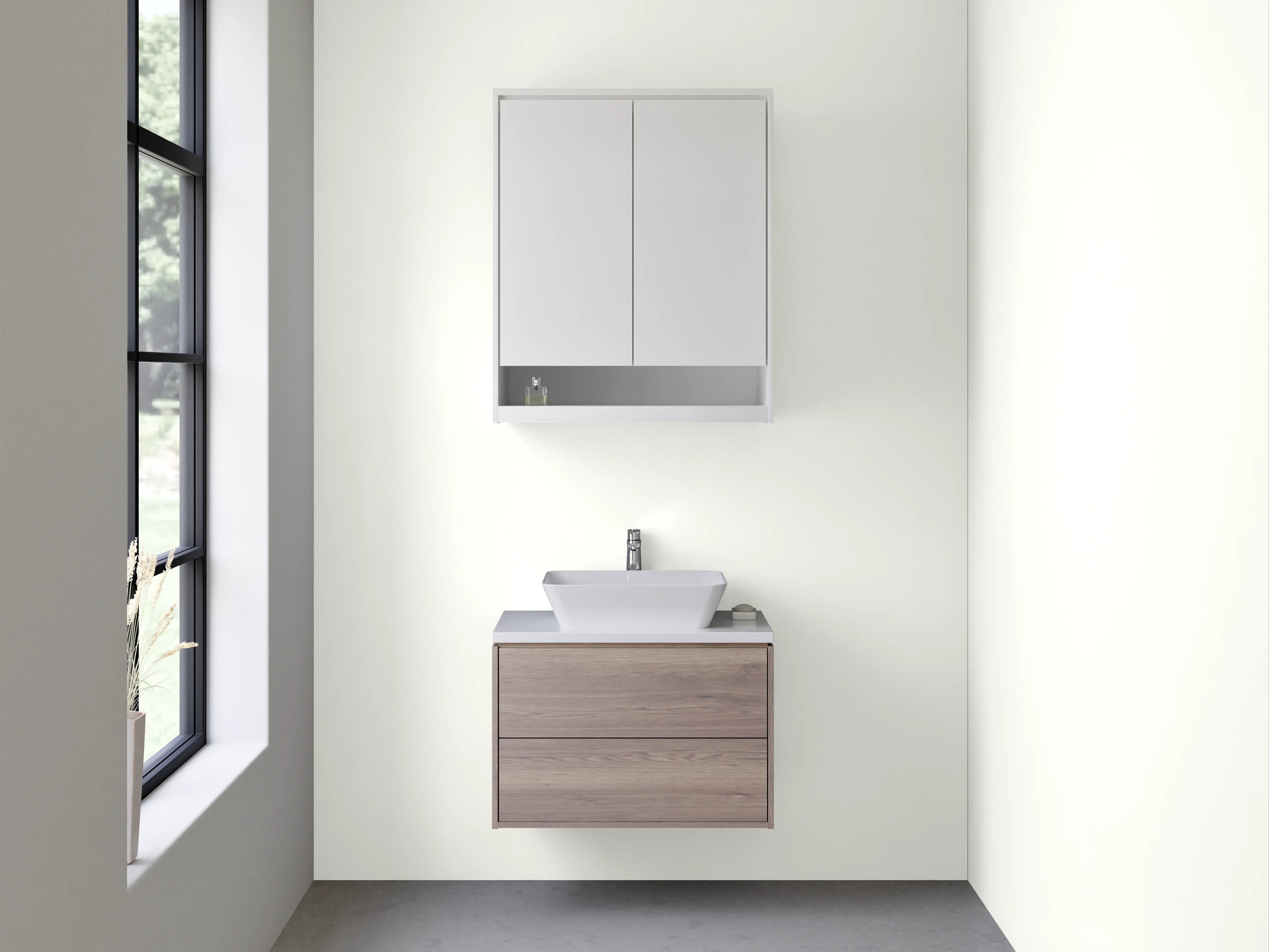 Waschbecken-Rückwand - Weißschimmer mit sanftem Grauhauch