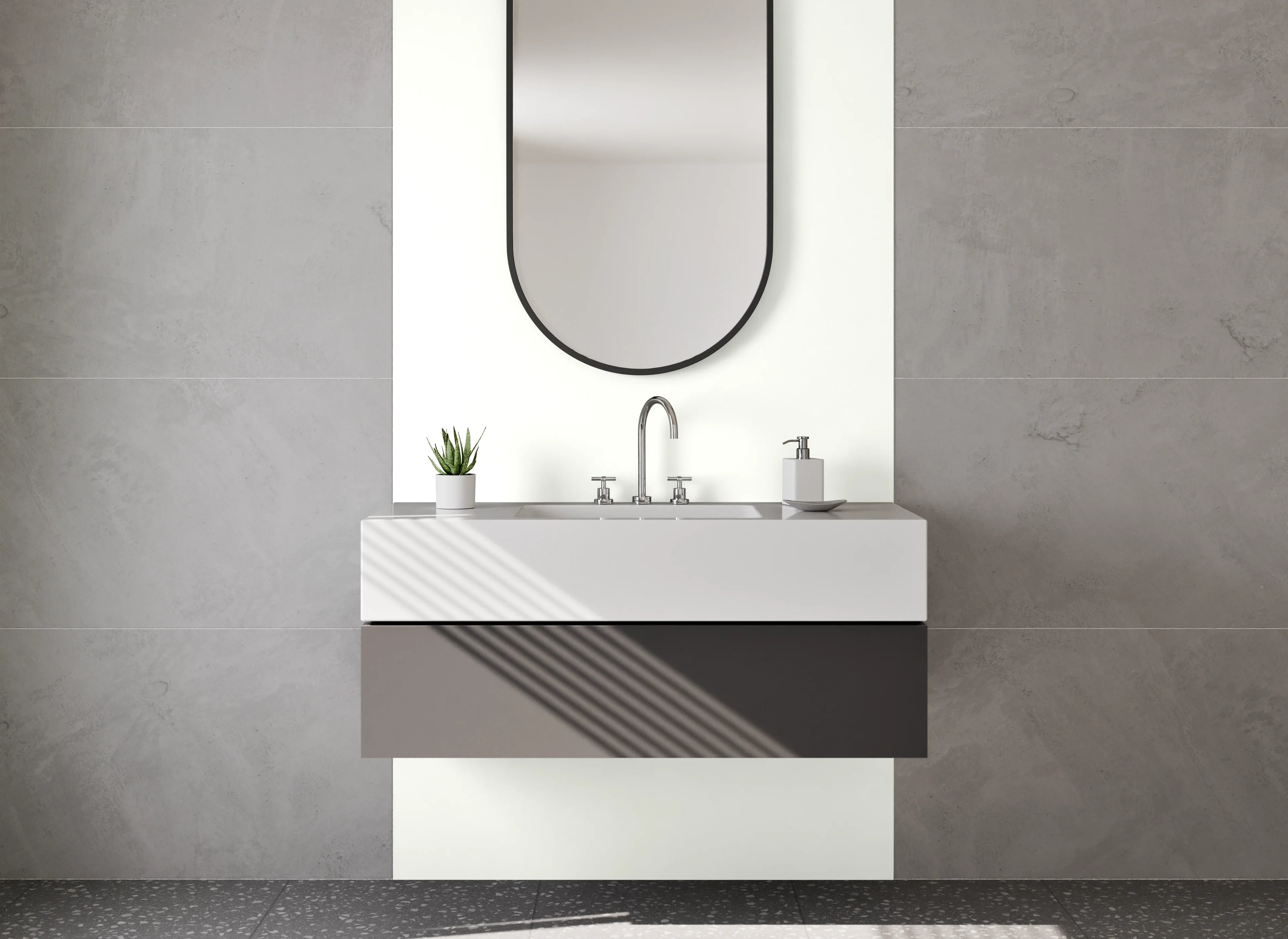 Waschbecken-Rückwand - Weißschimmer mit sanftem Grauhauch