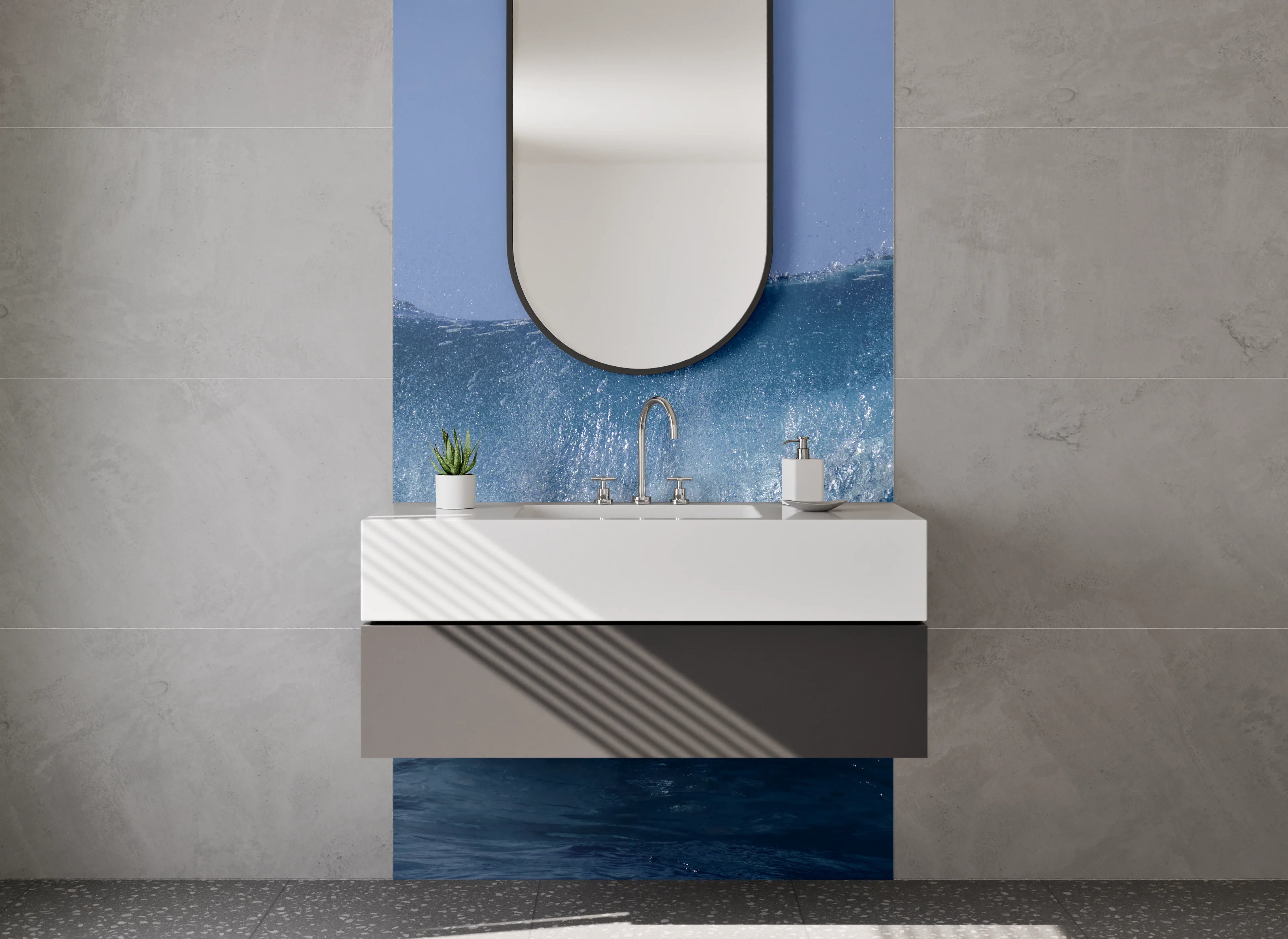 Waschbecken-Rückwand - Welle Ozean Blau Fotomotiv