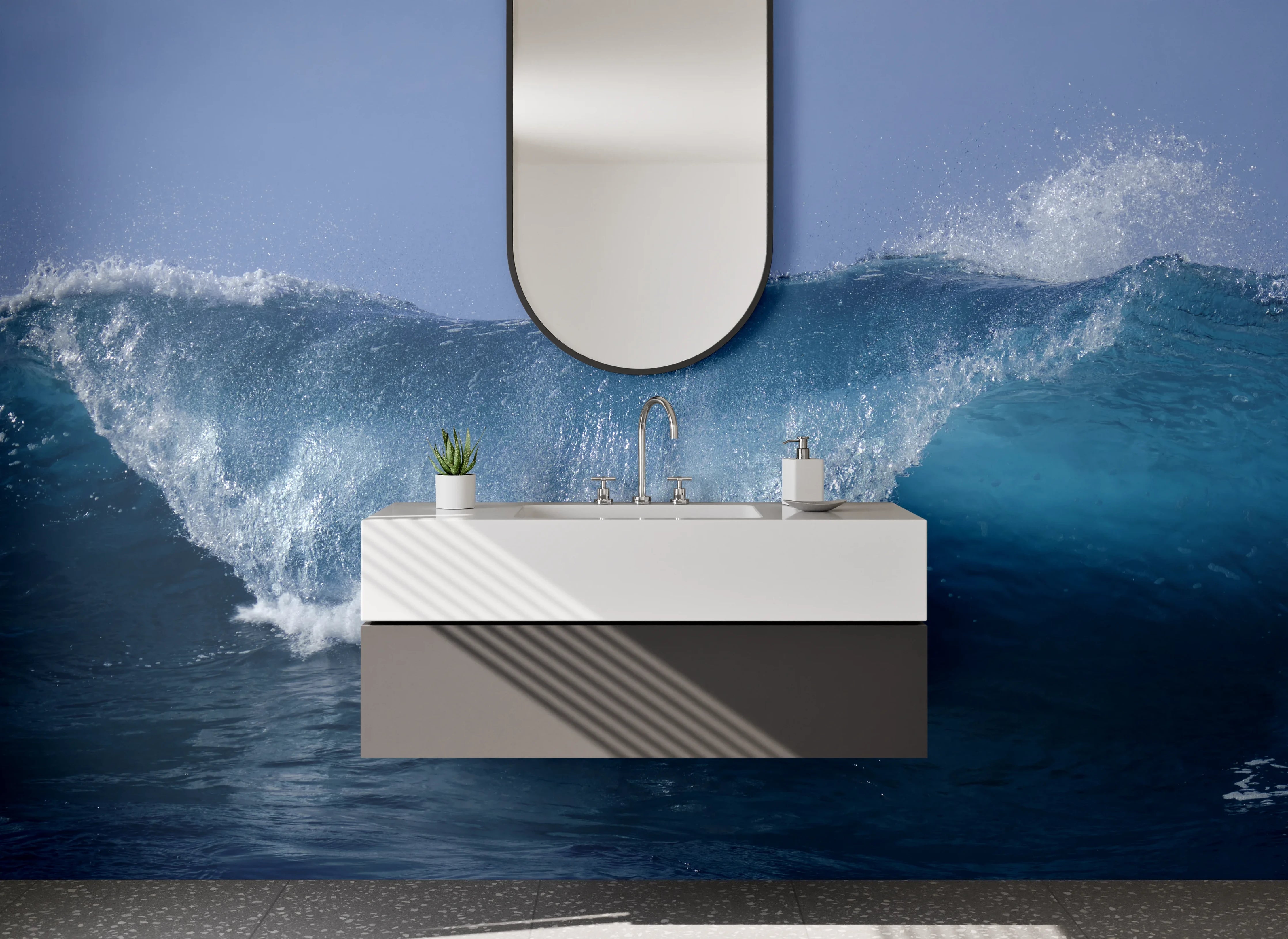 Waschbecken-Rückwand - Welle Ozean Blau Fotomotiv