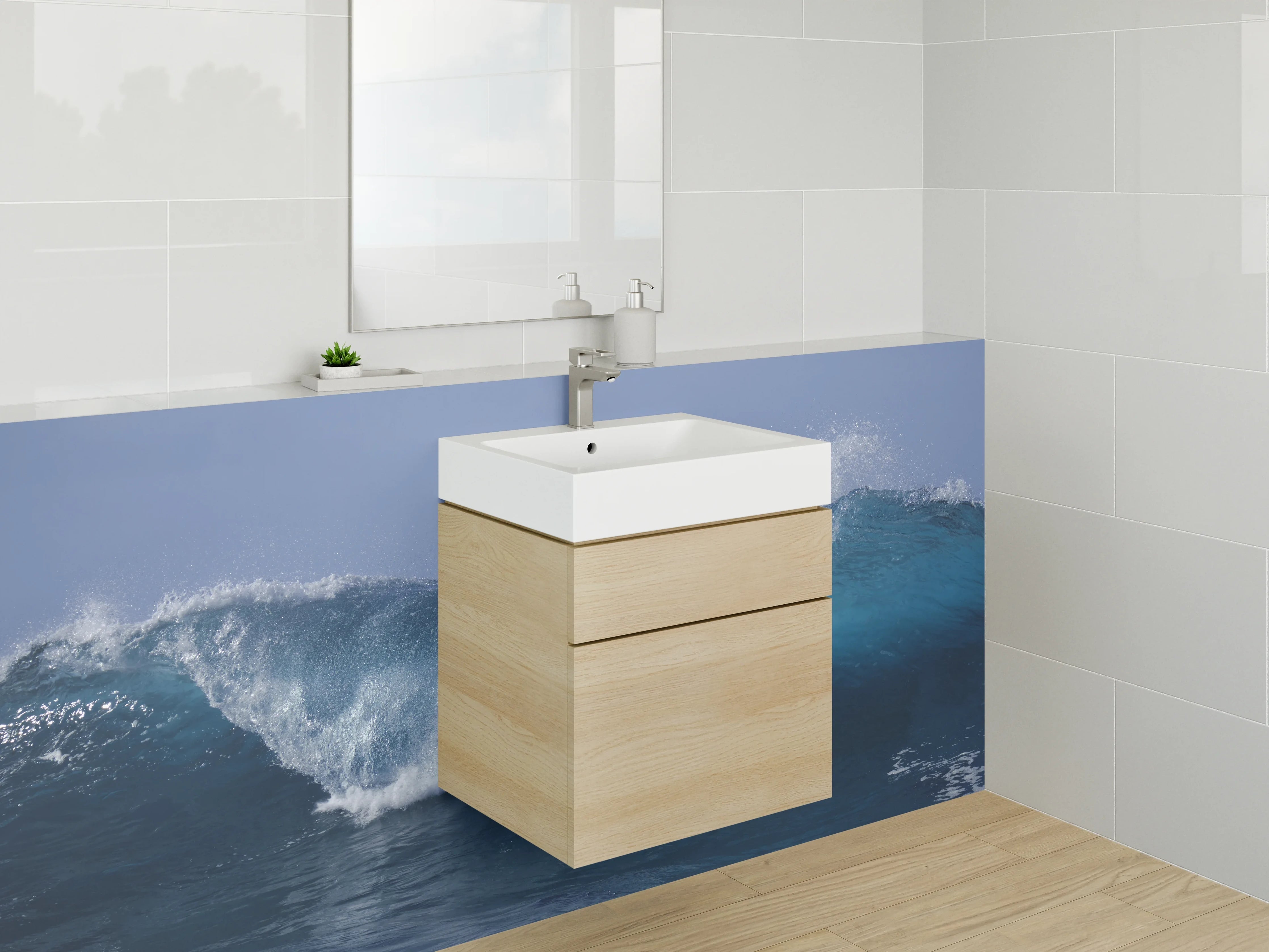 Waschbecken-Rückwand - Welle Ozean Blau Fotomotiv