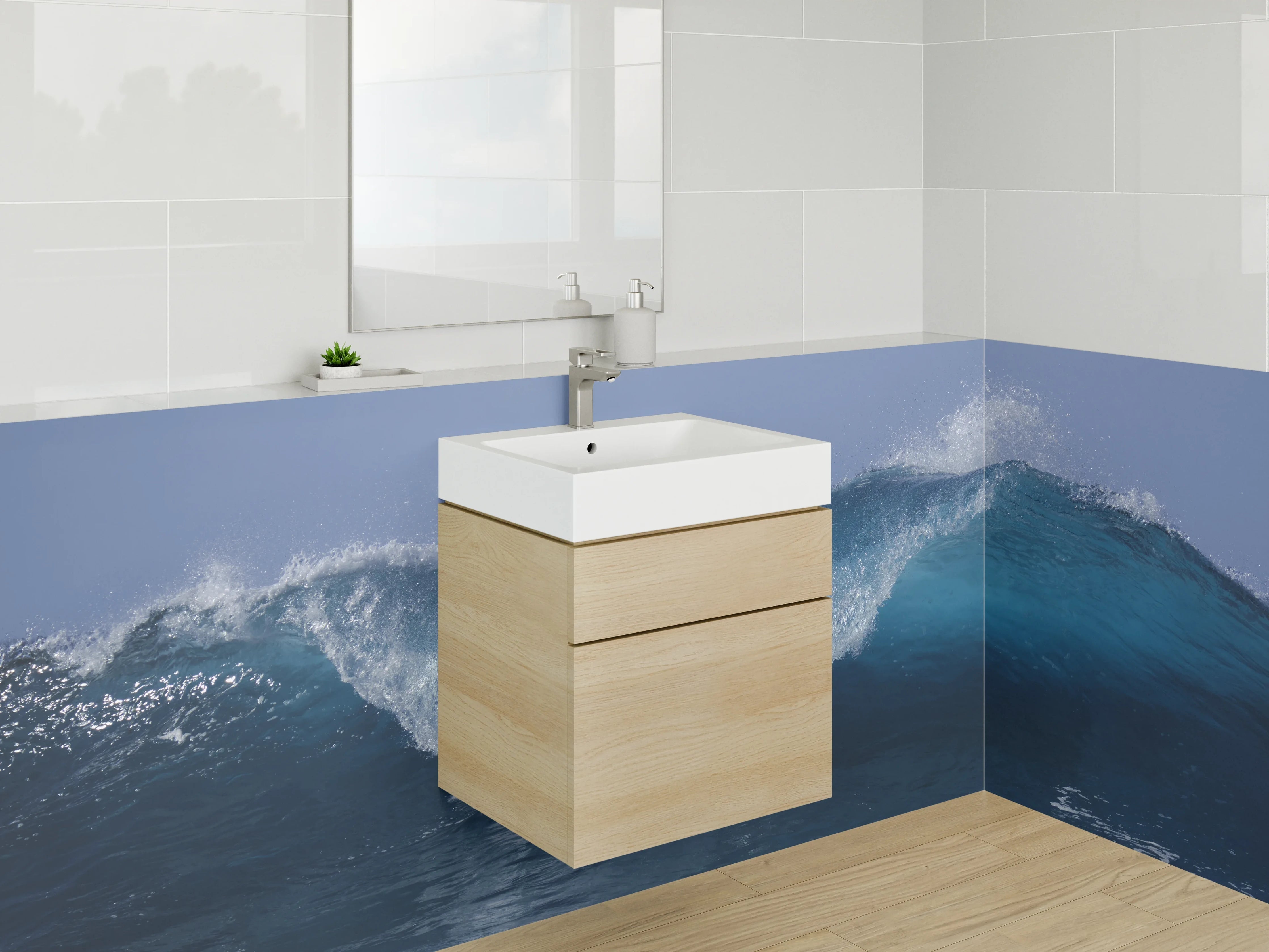 Waschbecken-Rückwand - Welle Ozean Blau Fotomotiv