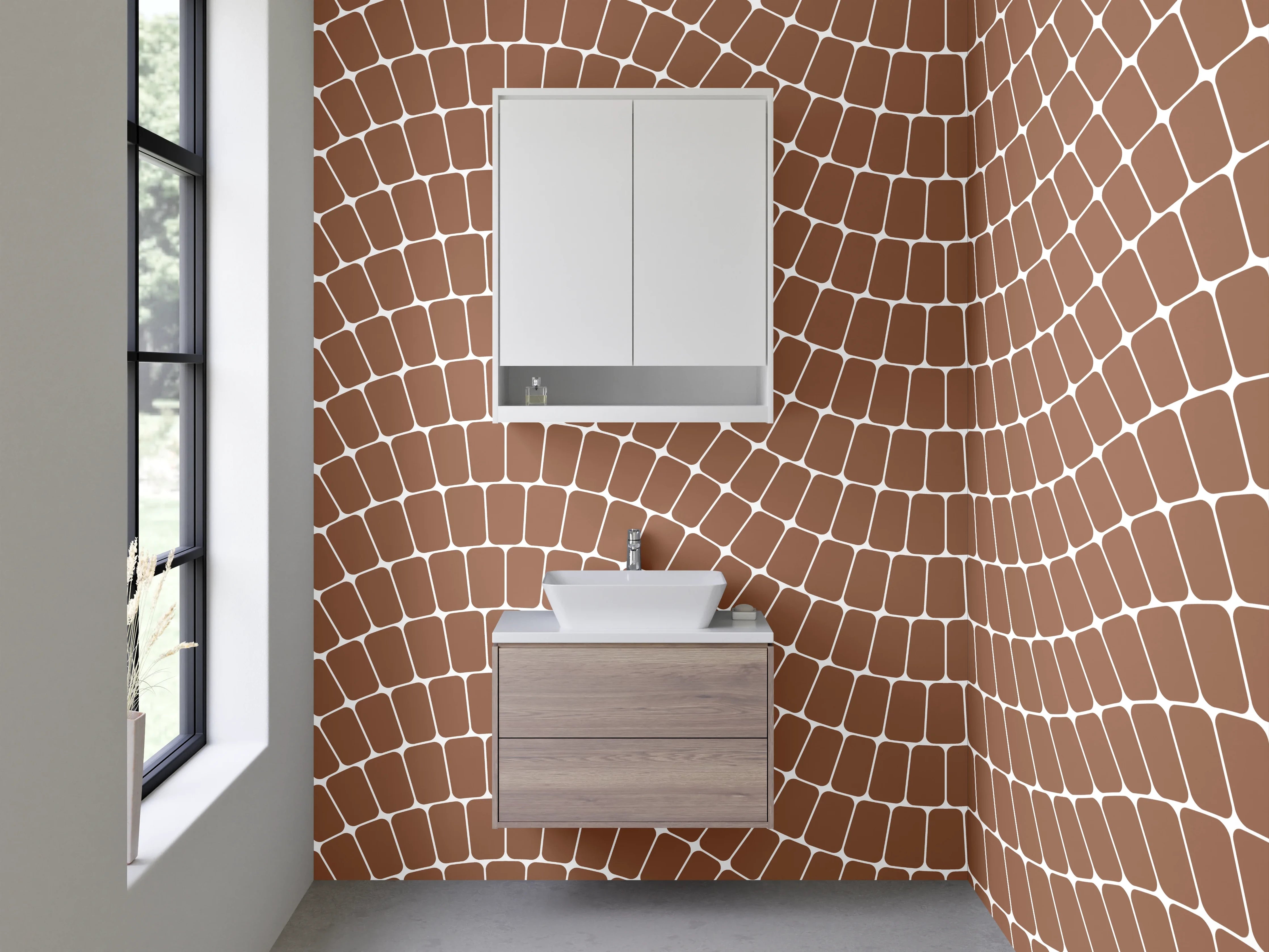 Waschbecken-Rückwand - Wellen-Mosaik braun Weiß Fliesenmuster