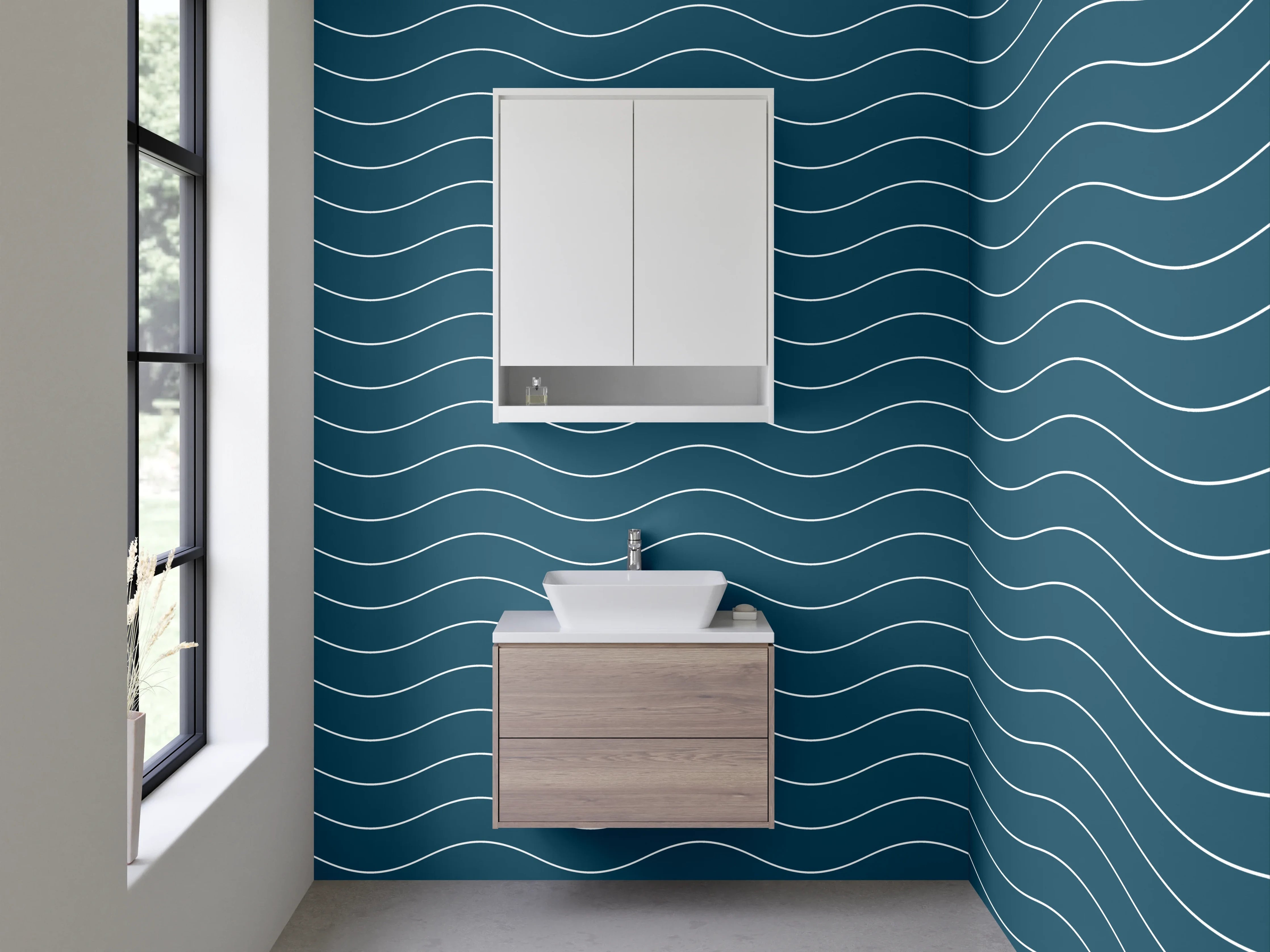 Waschbecken-Rückwand - Wellen Muster Blau Modern